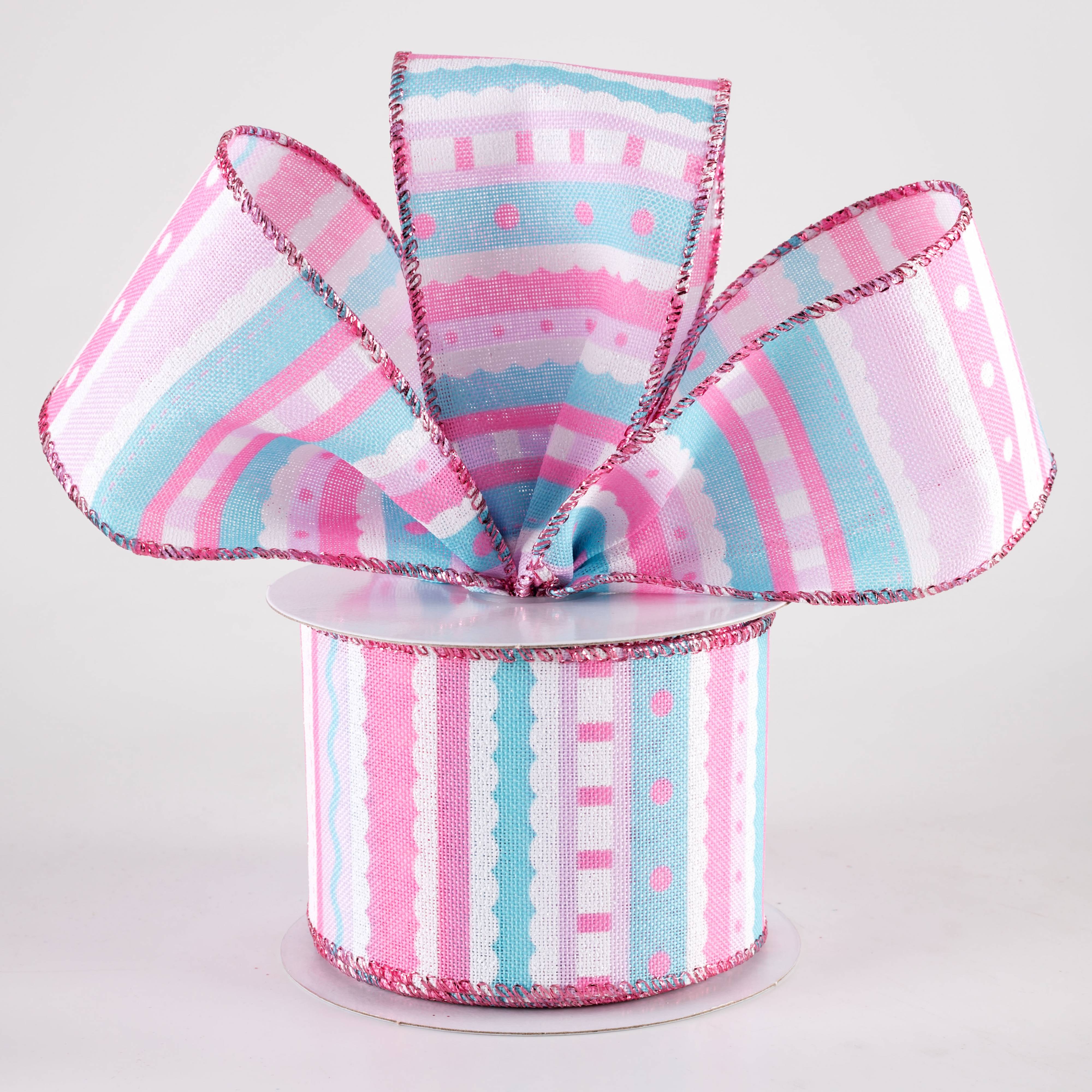 2.5" Whimsy Stripe Ribbon: Pink, Blue & Lavender (10 Yards) Lifestyle Photo