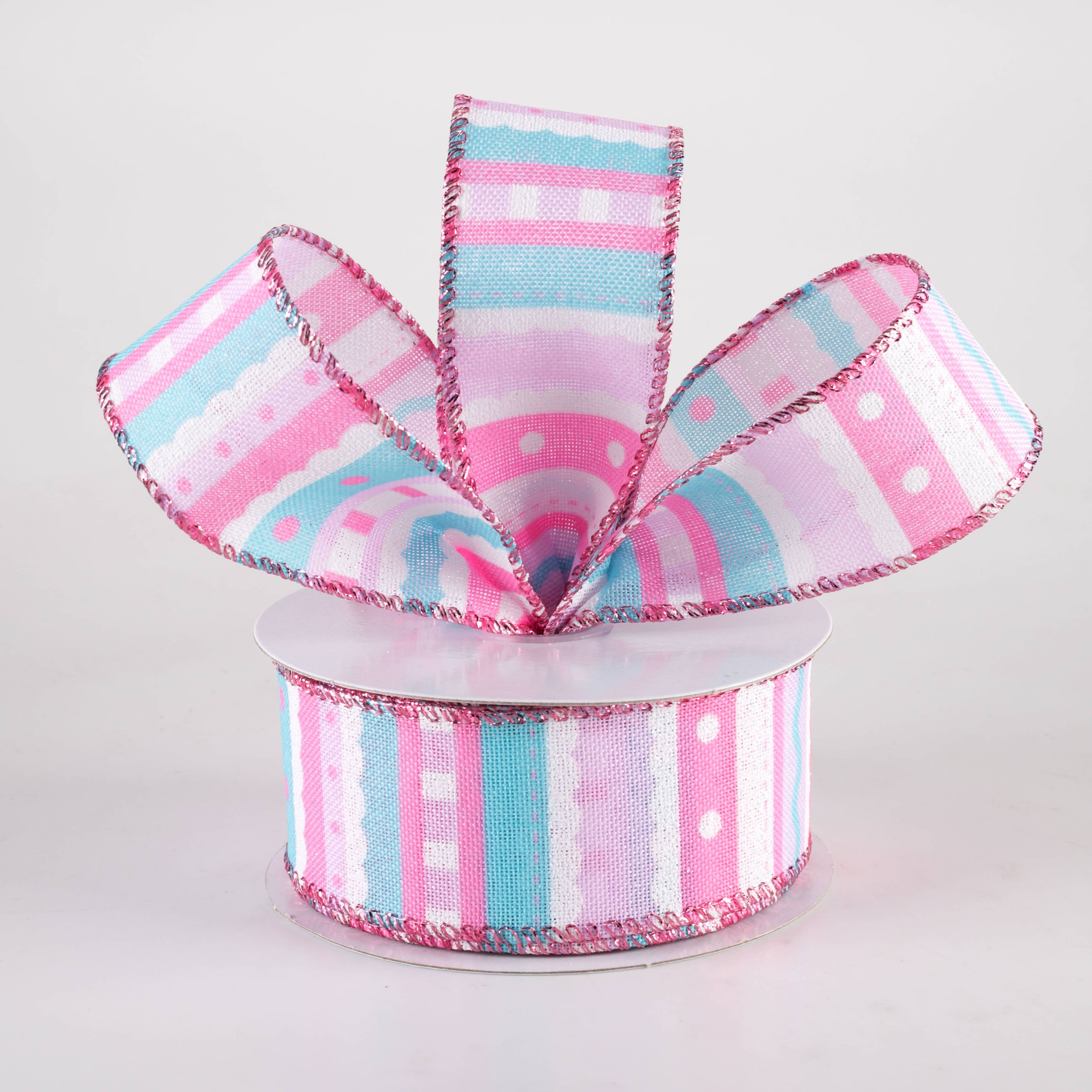 1.5" Whimsy Stripe Ribbon: Pink, Blue & Lavender (10 Yards) Lifestyle Photo