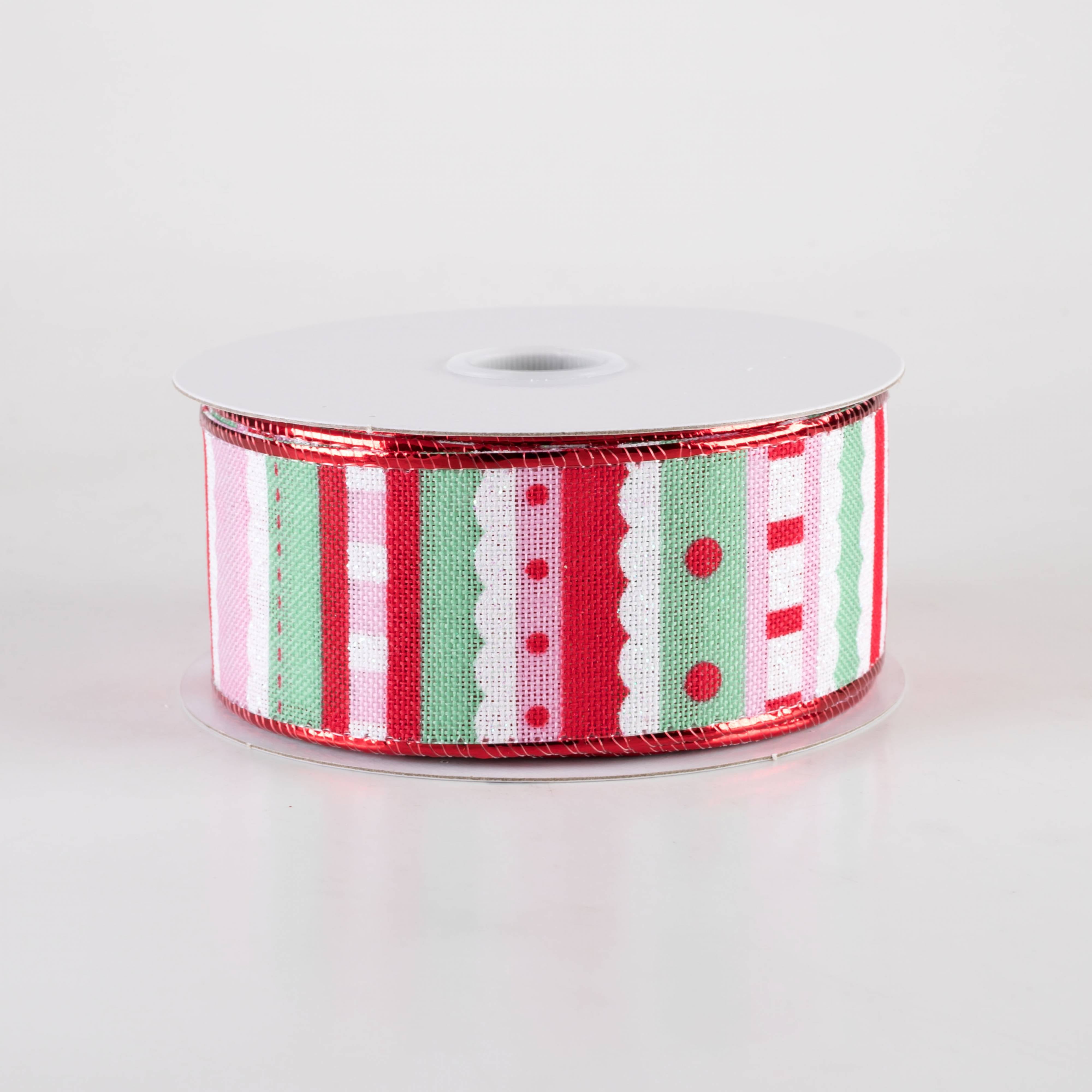 1.5" Whimsy Stripe Ribbon: Red, Mint Green & Pink (10 Yards) Item Number: 71403-09-12