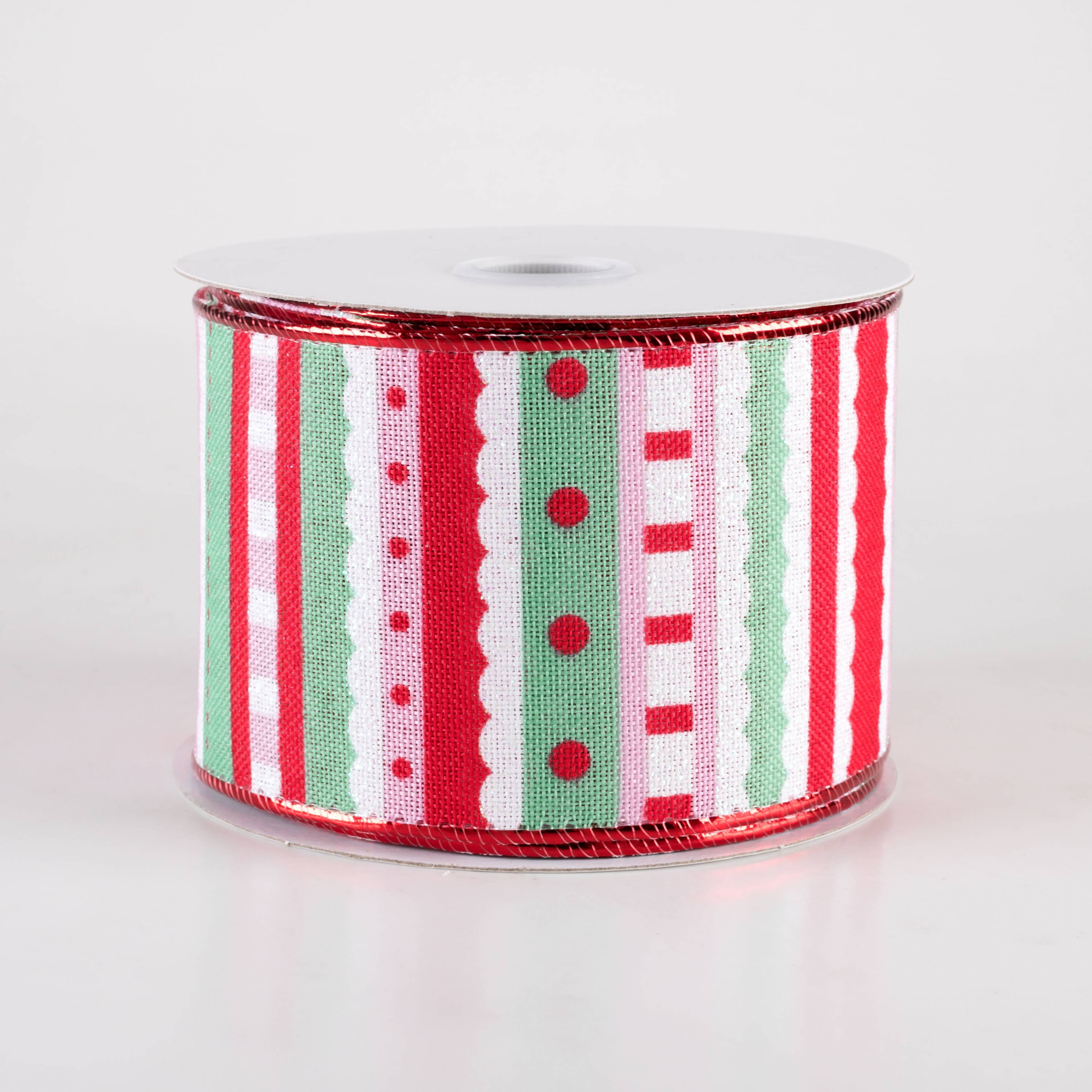 2.5" Whimsy Stripe Ribbon: Red, Mint Green & Pink (10 Yards) Item Number: 71403-40-12