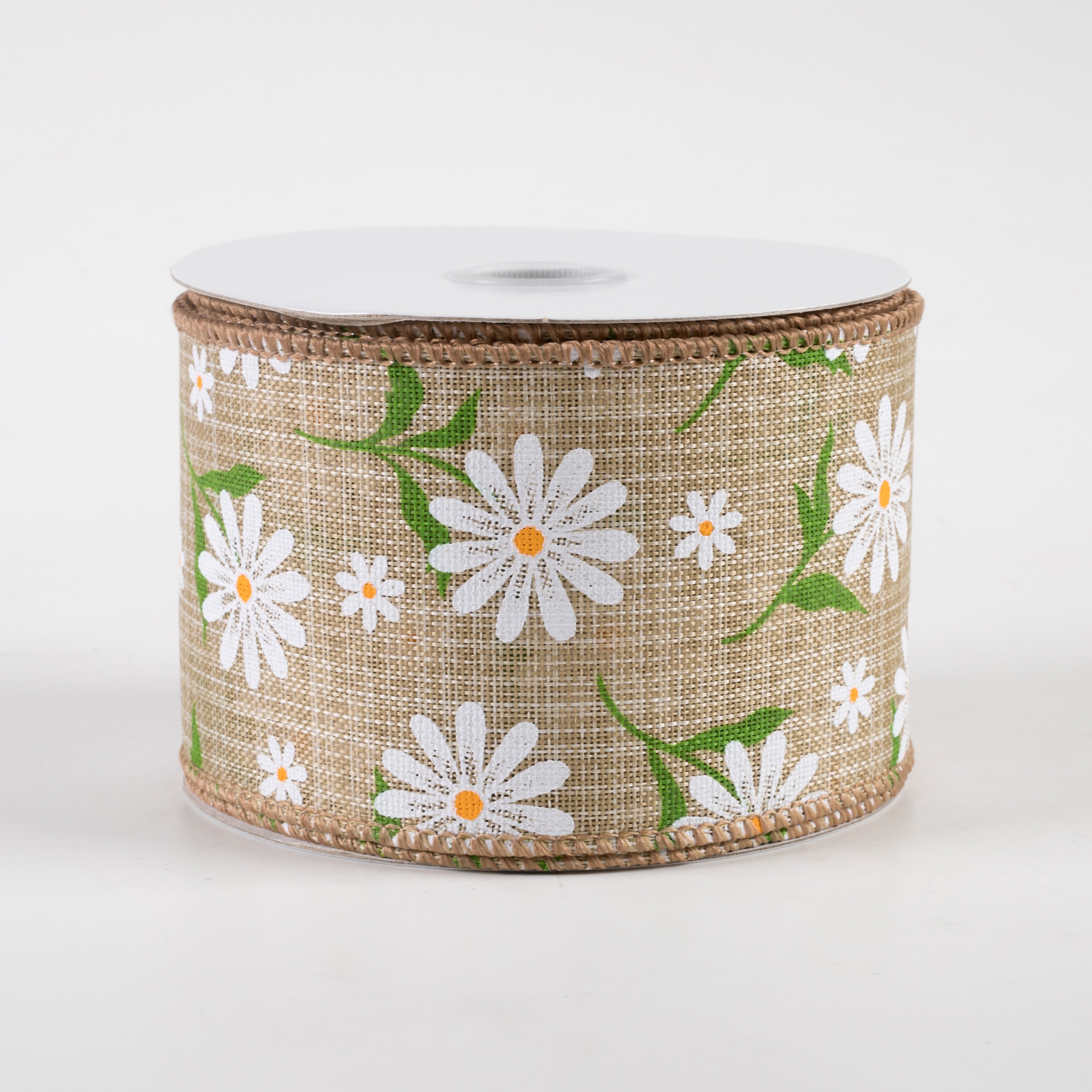 2.5" White Daisy Linen Ribbon: Natural (10 Yards) Item Number: 41326-40-15