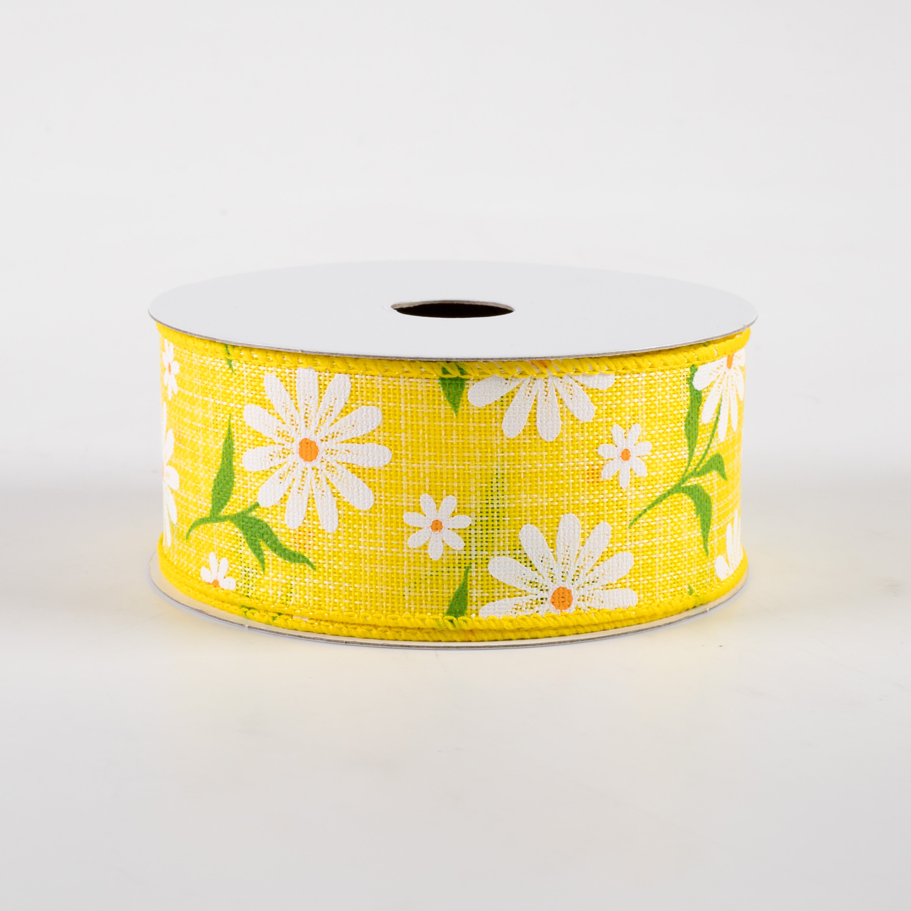 1.5" White Daisy Linen Ribbon: Yellow (10 Yards)