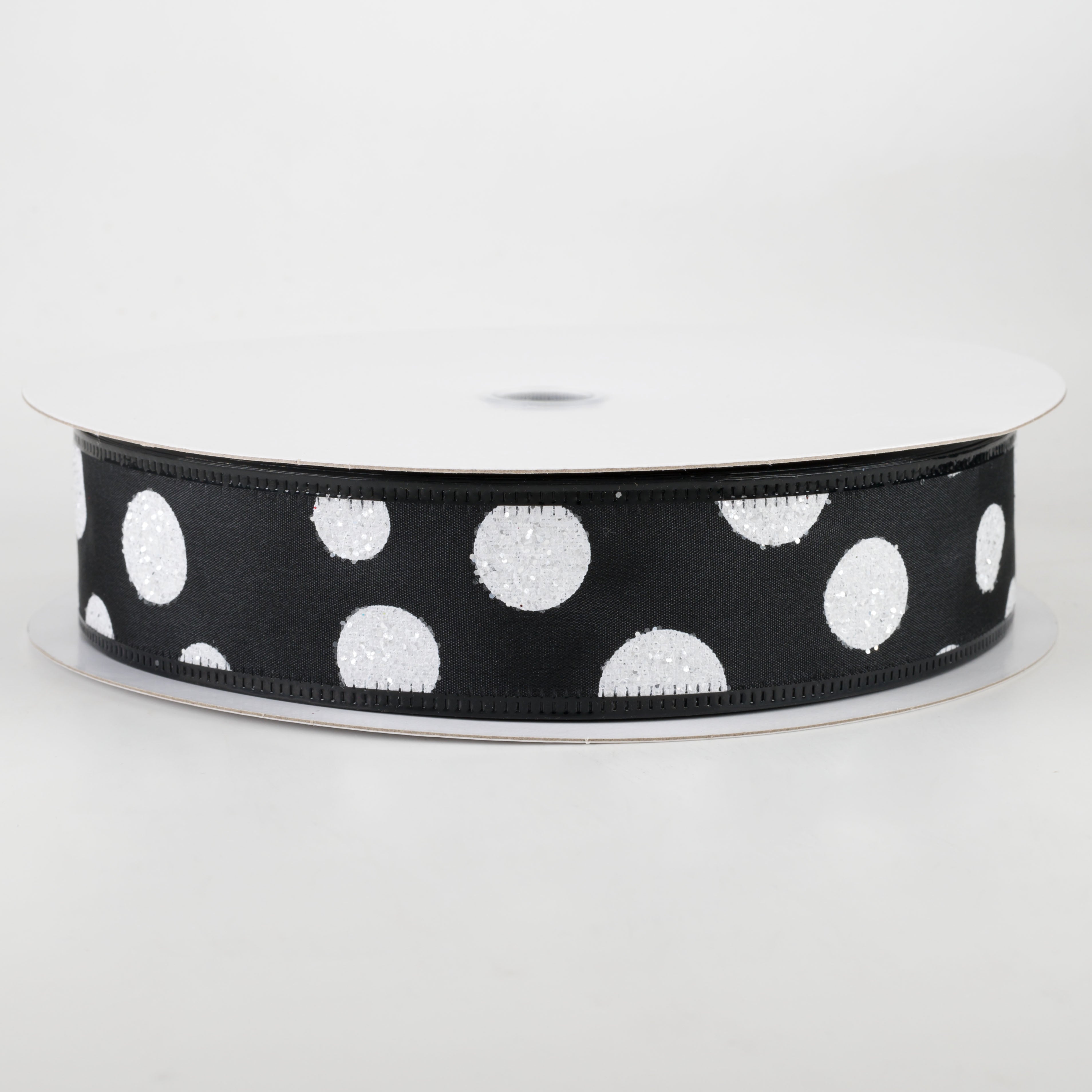 1.5" White Glitter Big Dot Satin Ribbon: Black (50 Yards)