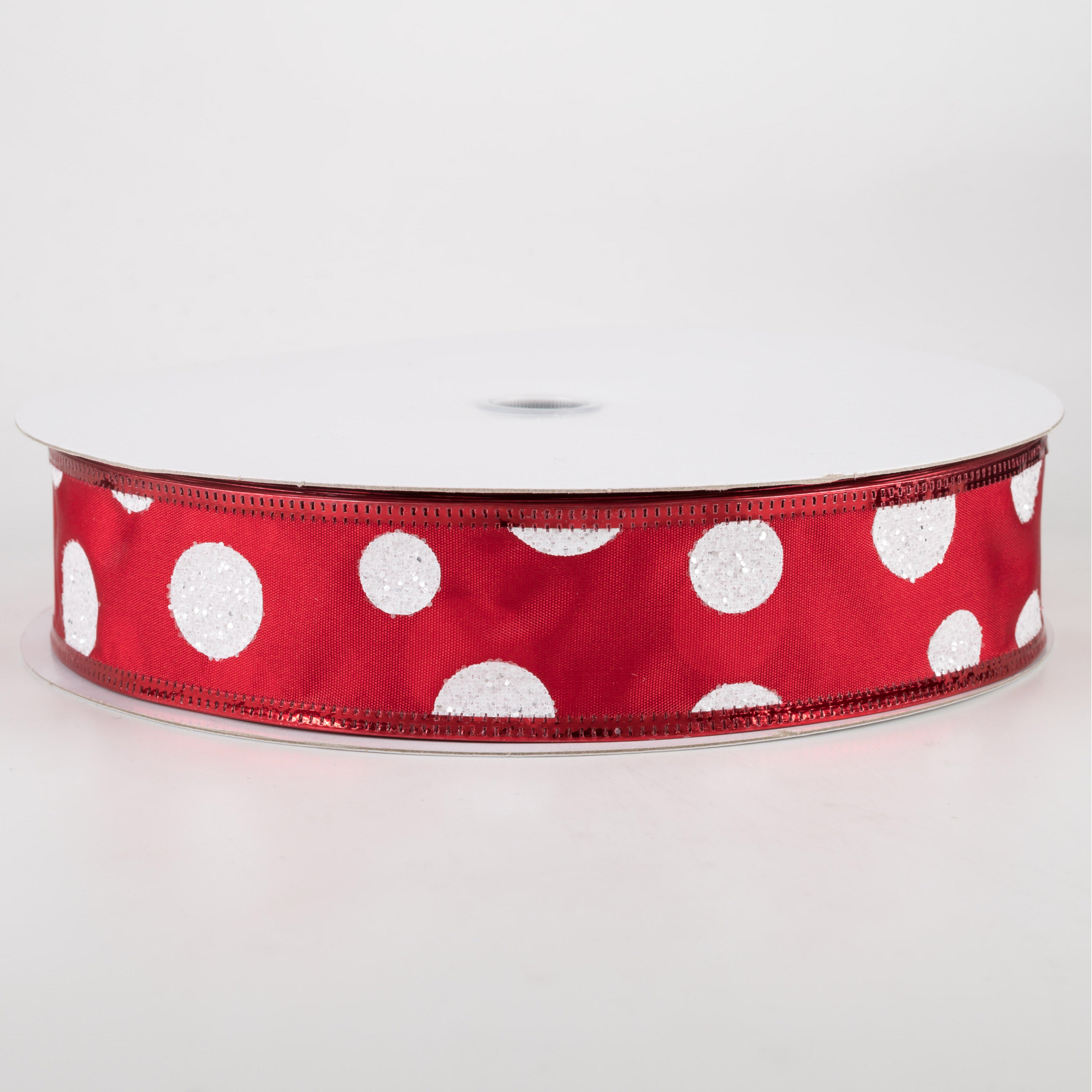 1.5" White Glitter Big Dot Satin Ribbon: Red (50 Yards)