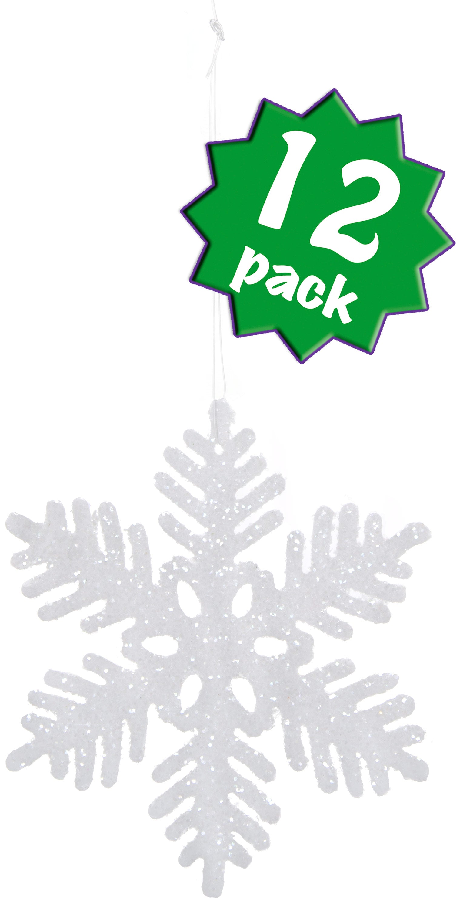 4" White Glitter Snowflake Ornaments: Set of 12 Item Number: XJ415430
