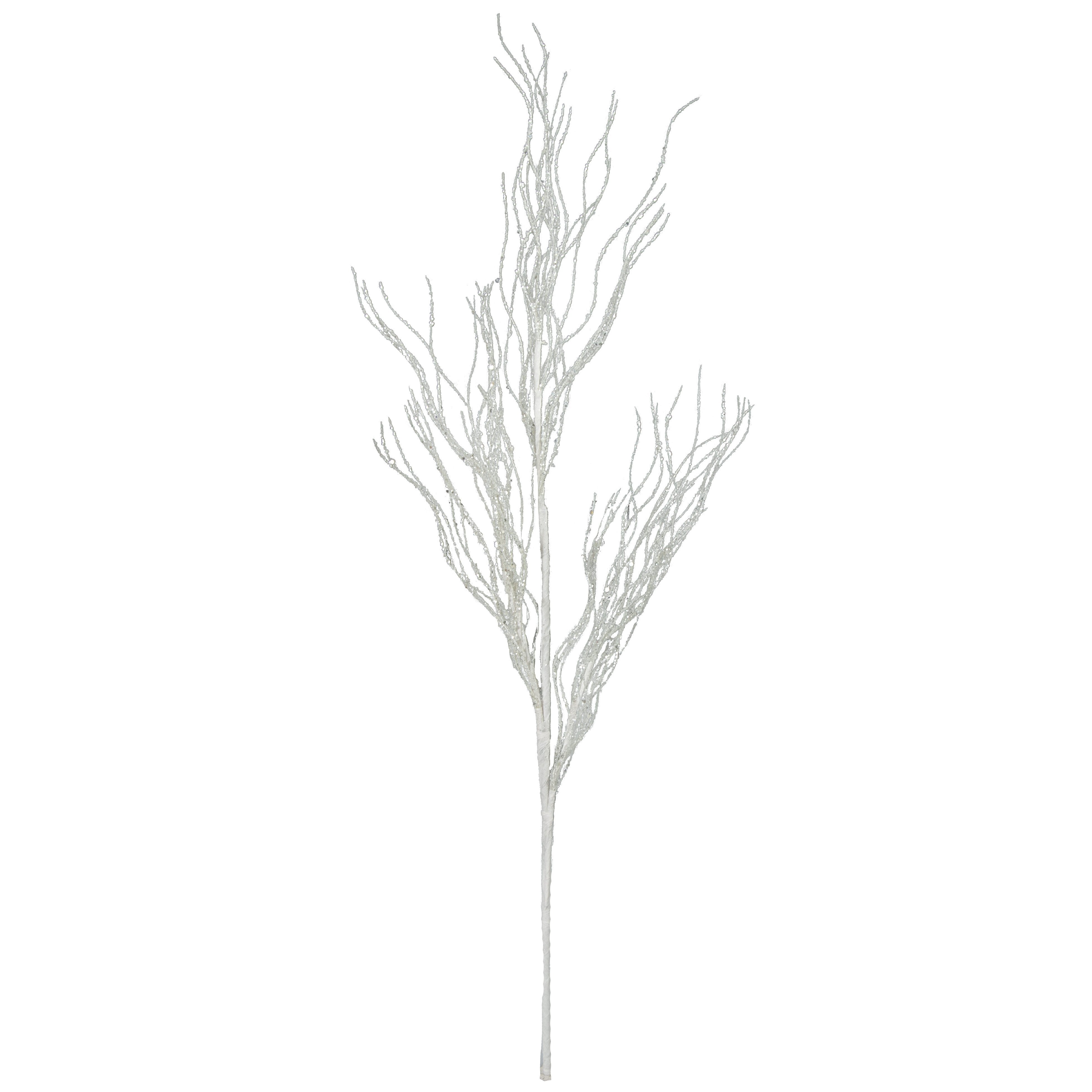 32" White Iridescent Glitter Curly Twig Spray detail photo 6
