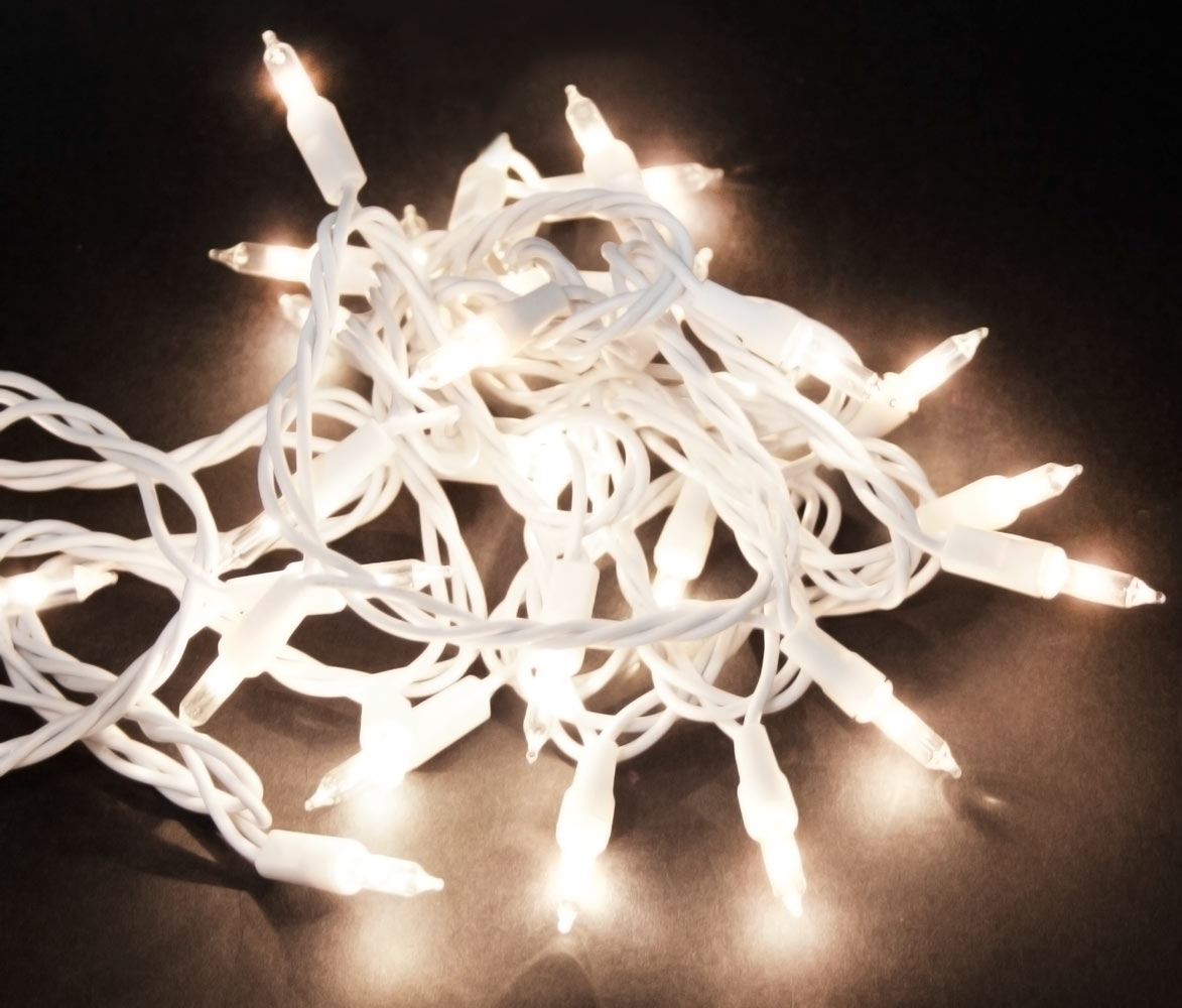 White Light Strand On White Cord: 100-Light Lifestyle Photo