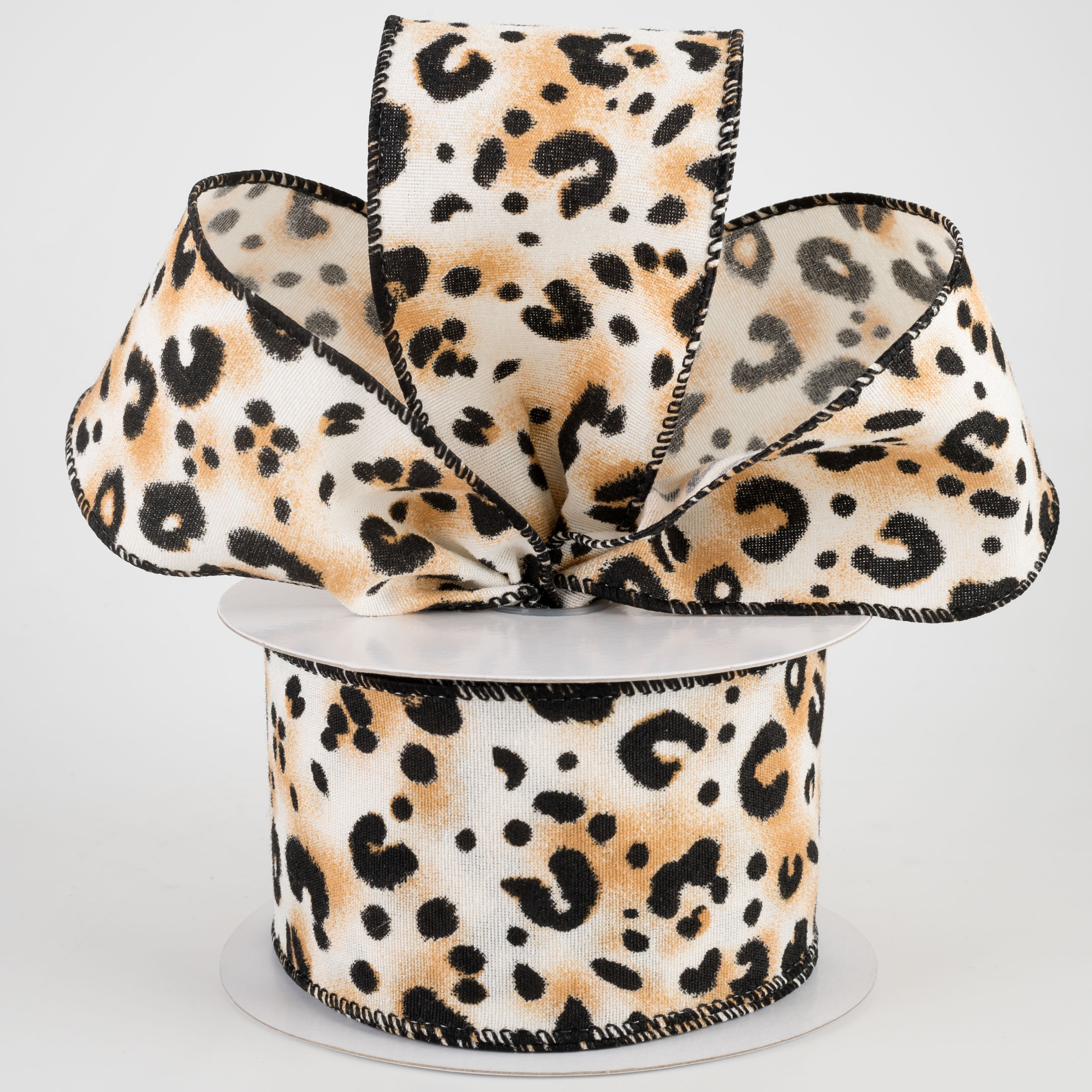 2.5" White Linen Dark Cheetah Ribbon (10 Yards) Lifestyle Photo