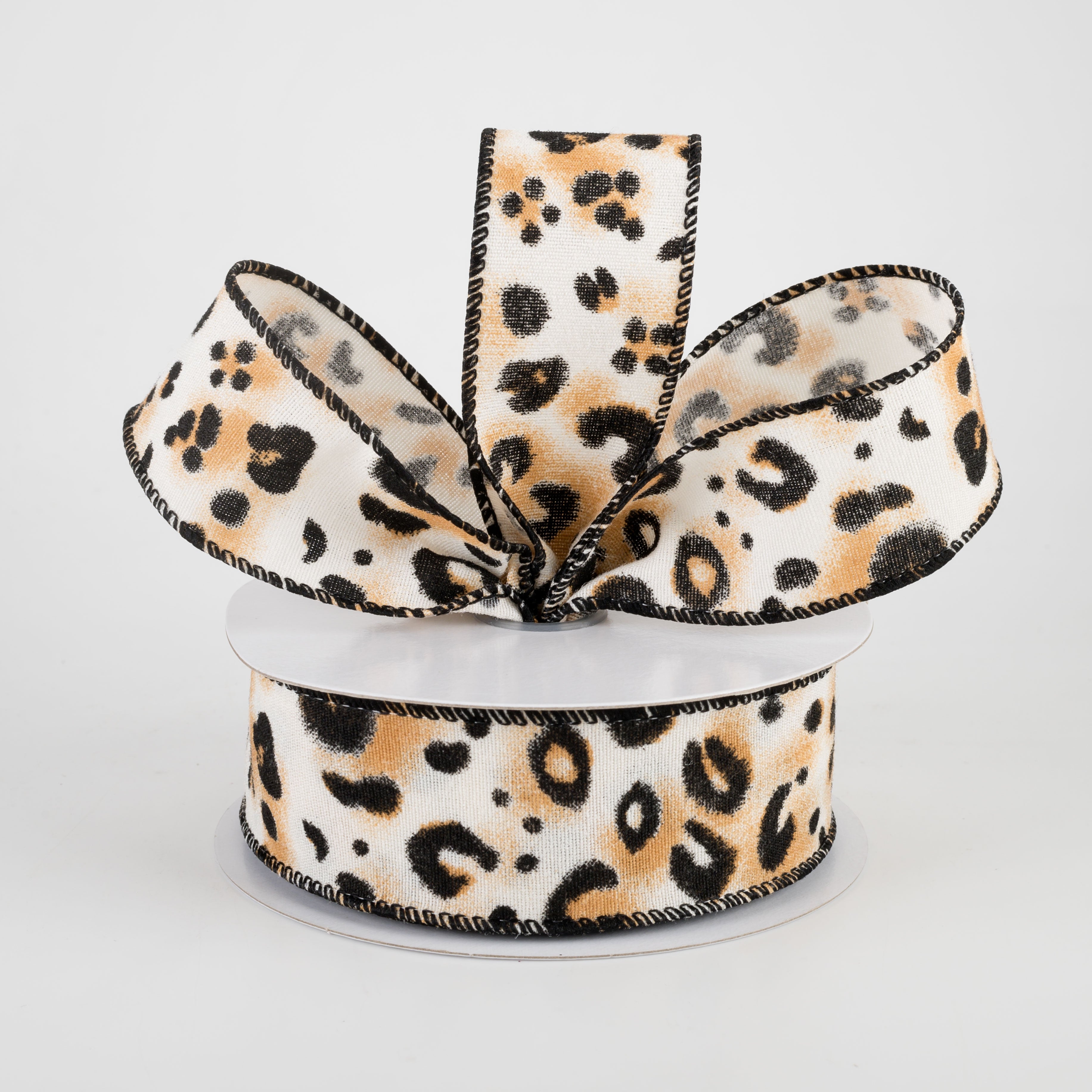 1.5" White Linen Dark Cheetah Ribbon (10 Yards) Lifestyle Photo