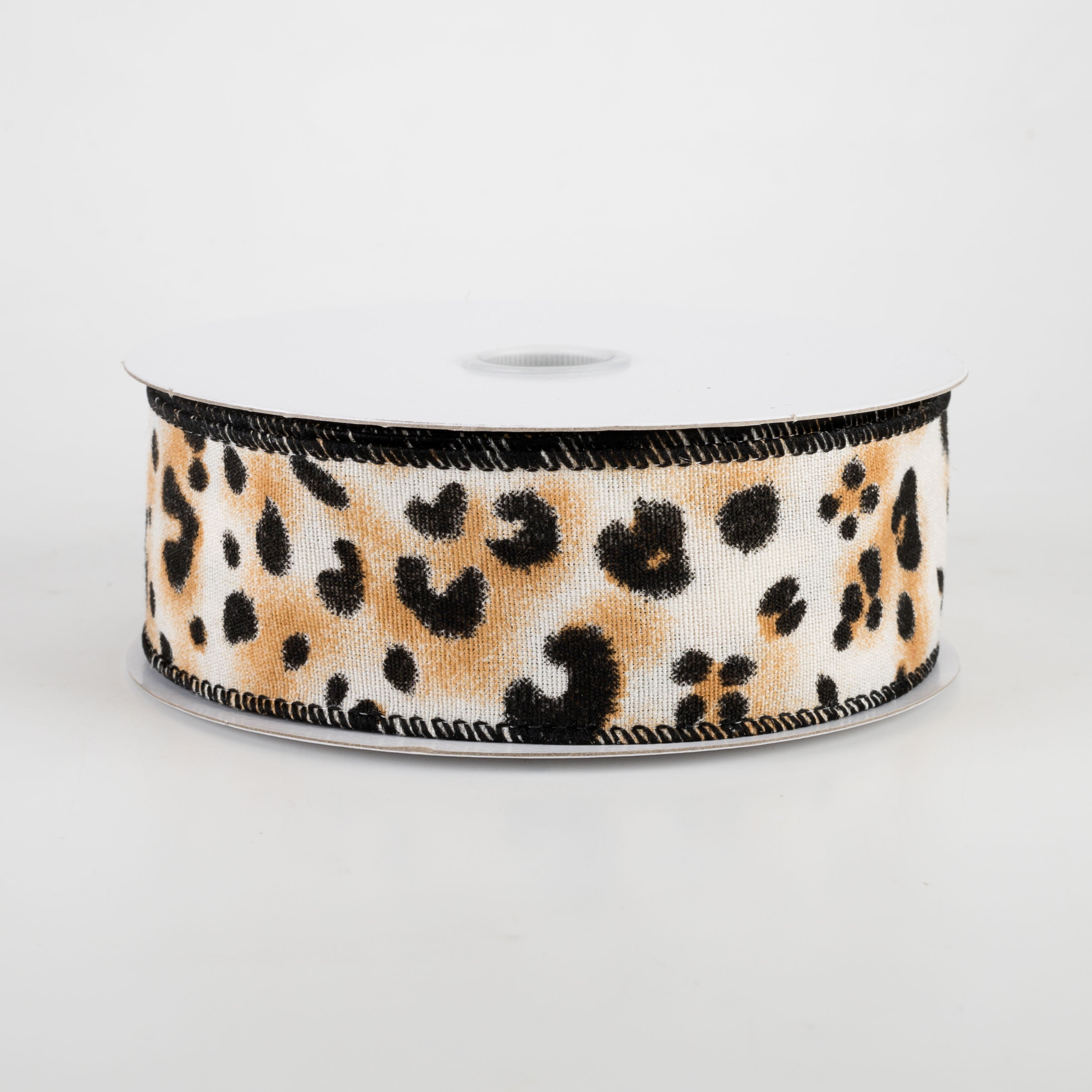 1.5" White Linen Dark Cheetah Ribbon (10 Yards)