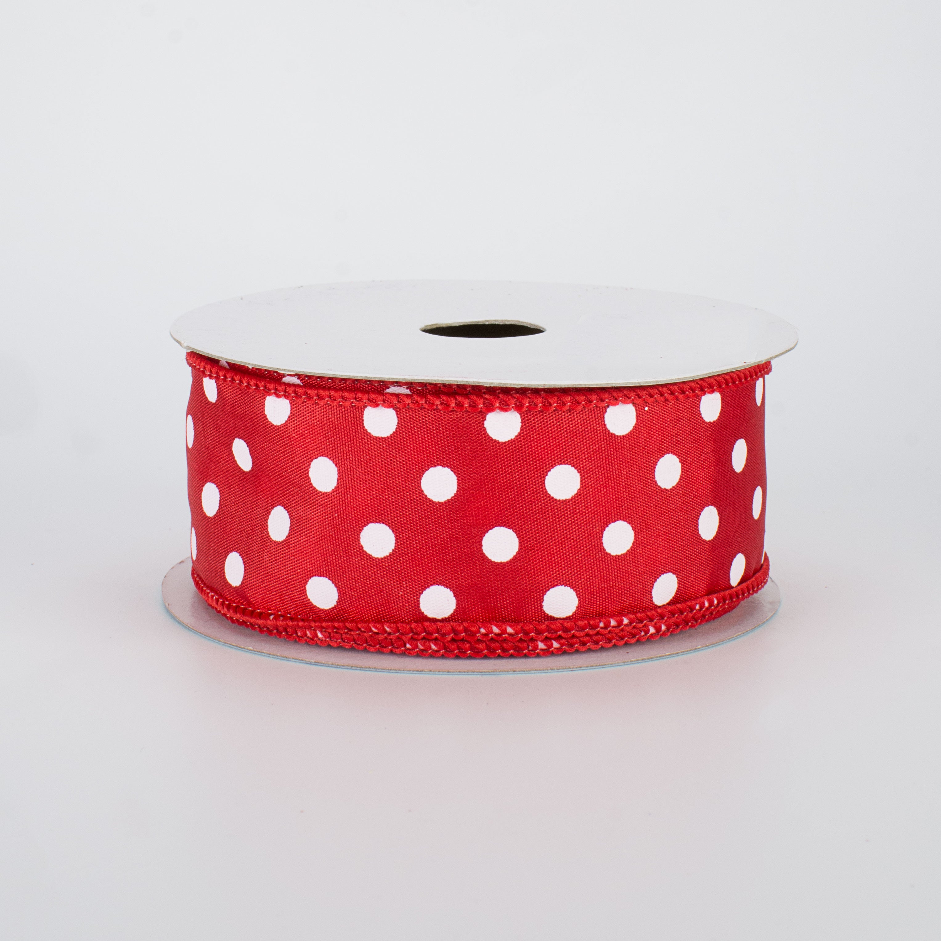 1.5" White Polka Dot Ribbon: Red (10 Yards)