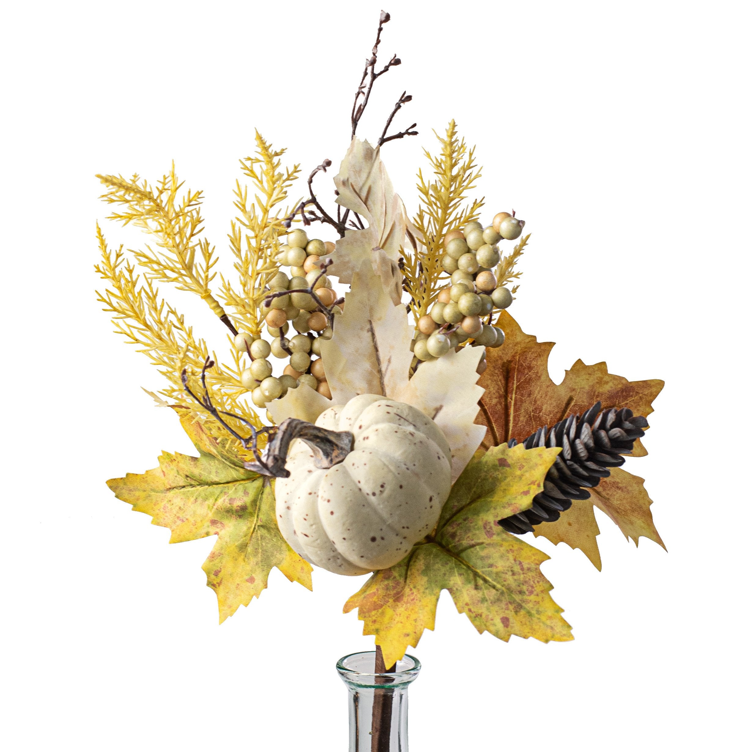 15" White Pumpkin, Berries and Fall Leaves Pick Item Number: 201321