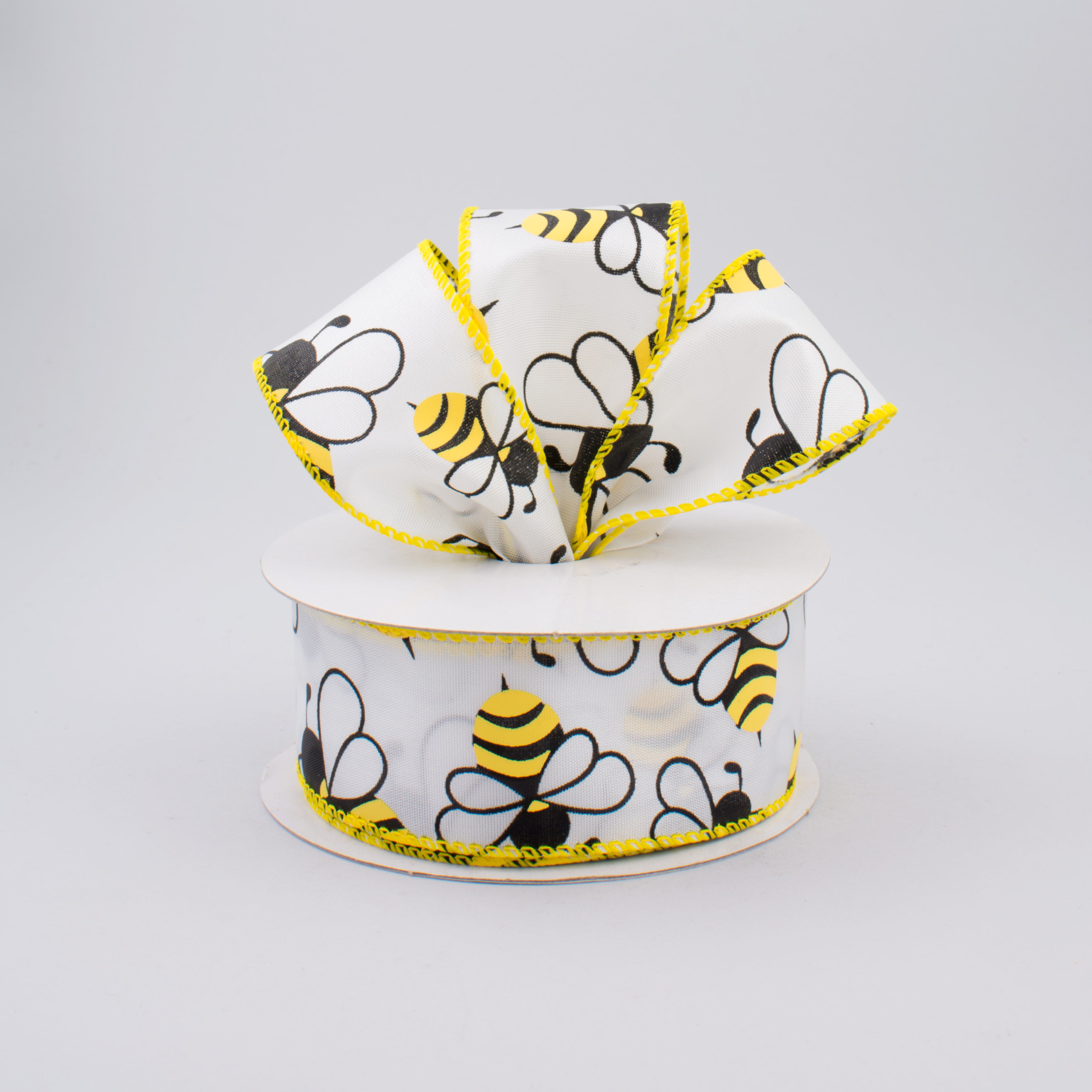 1.5" White Satin Bumble Bee Ribbon: Yellow & Black (10 Yards) Lifestyle Photo