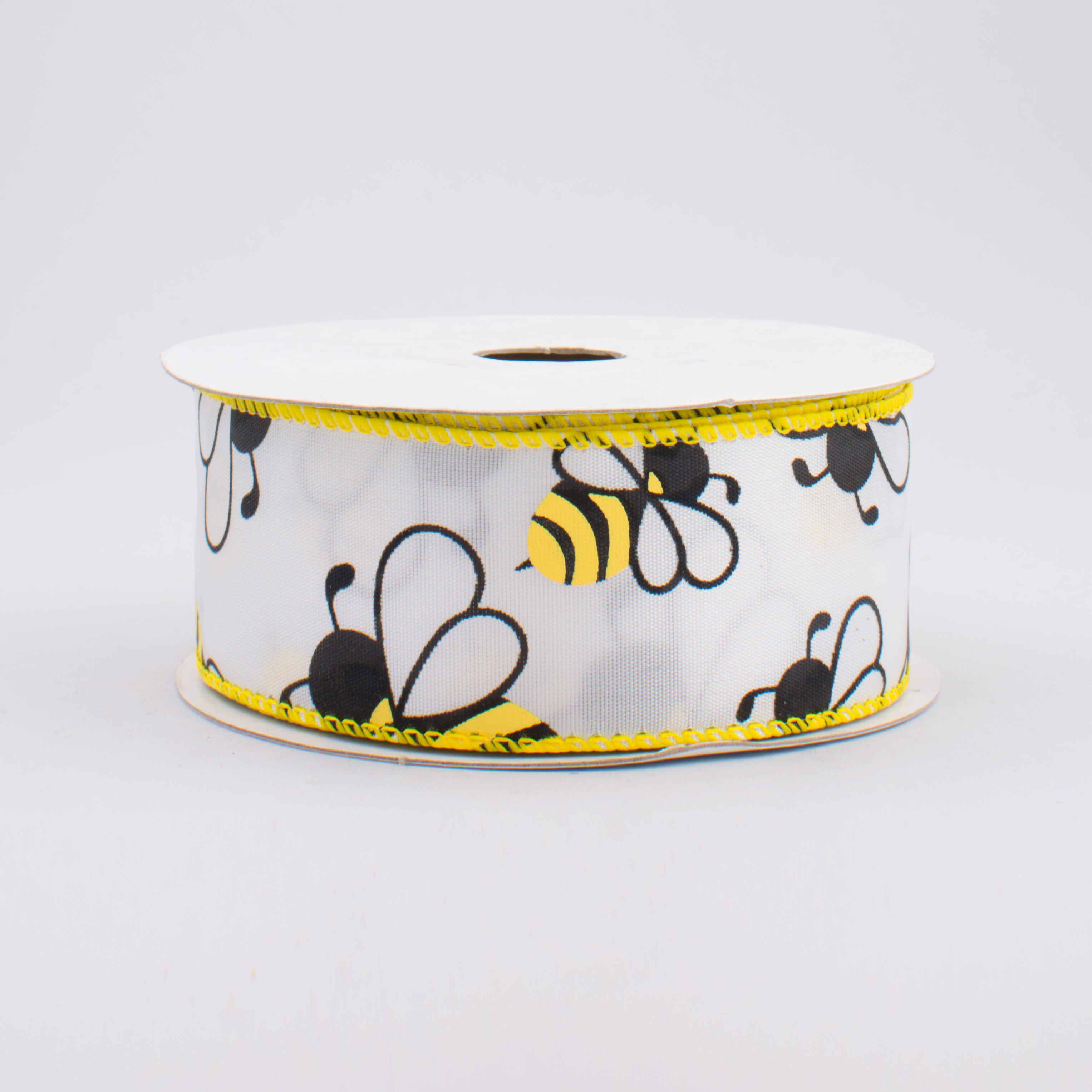 1.5" White Satin Bumble Bee Ribbon: Yellow & Black (10 Yards)