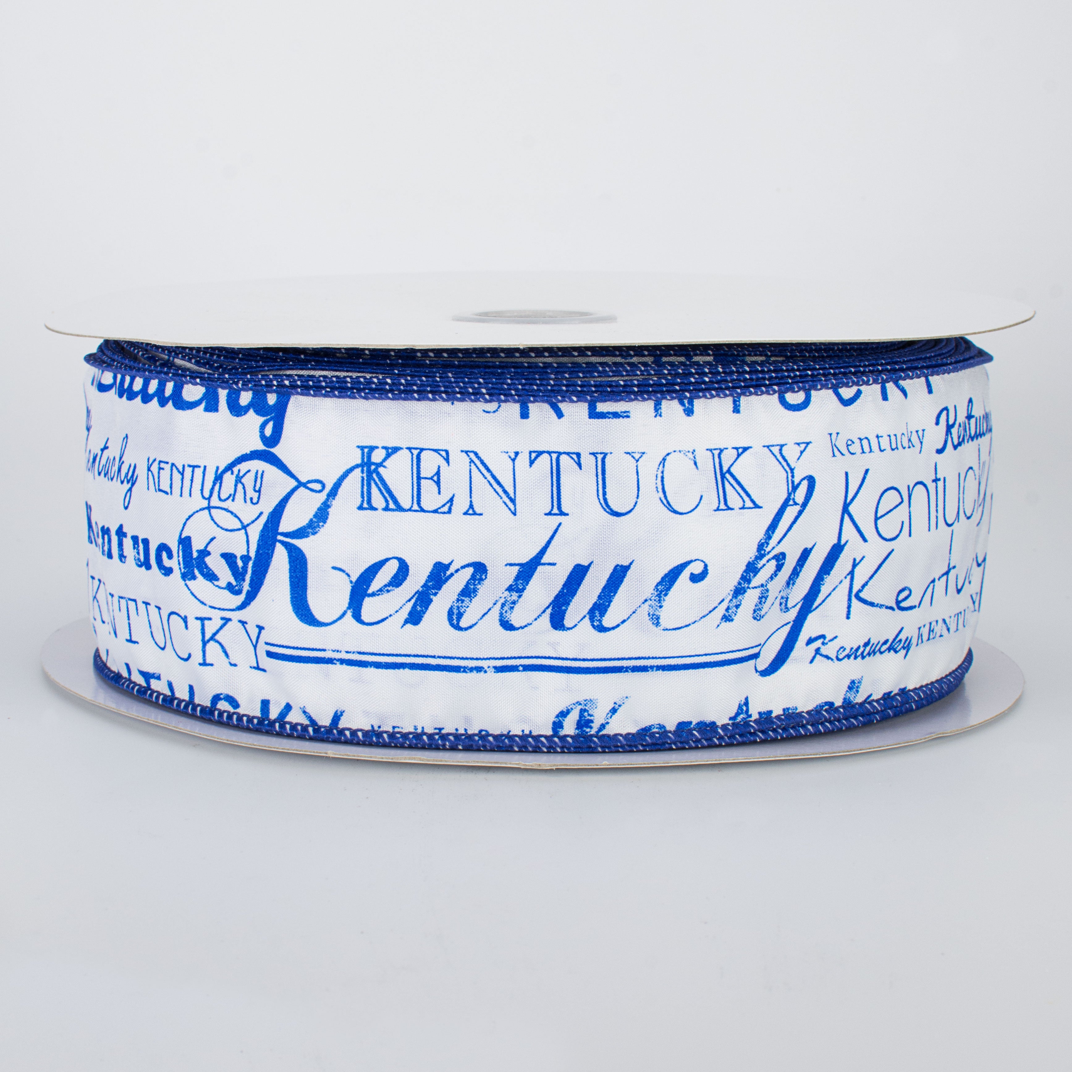 2.5" White Satin Kentucky Print Ribbon (50 Yards)