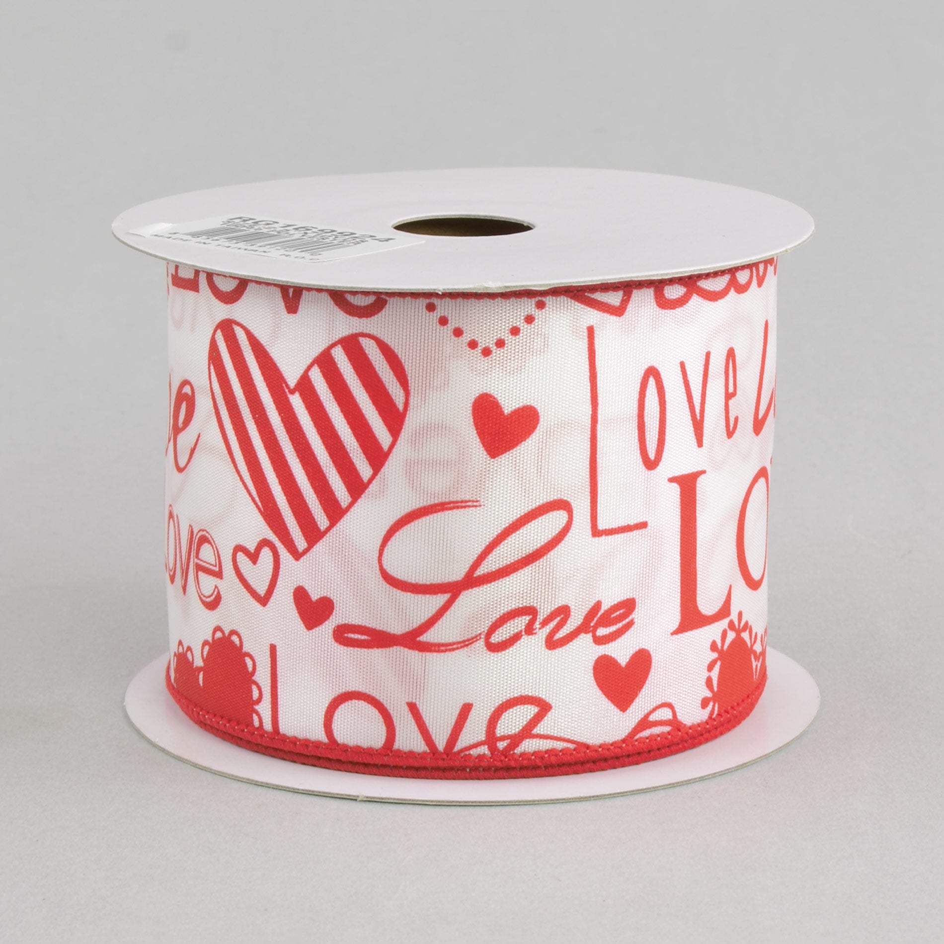 2.5" White Satin Love Hearts Ribbon (10 Yards)