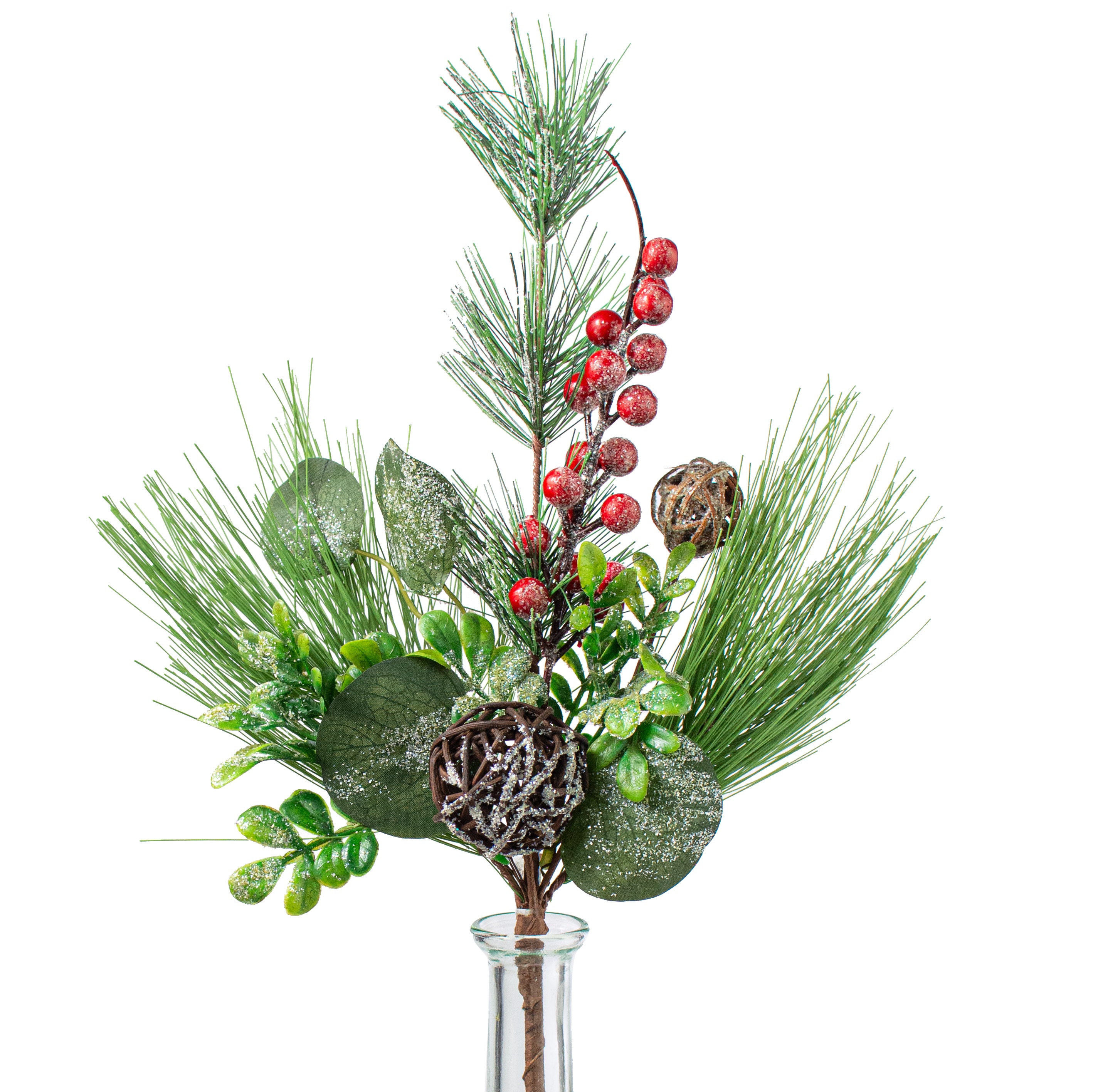 16" Wicker Ball, Berry, Eucalyptus, Pine Pick Item Number: 85816RD