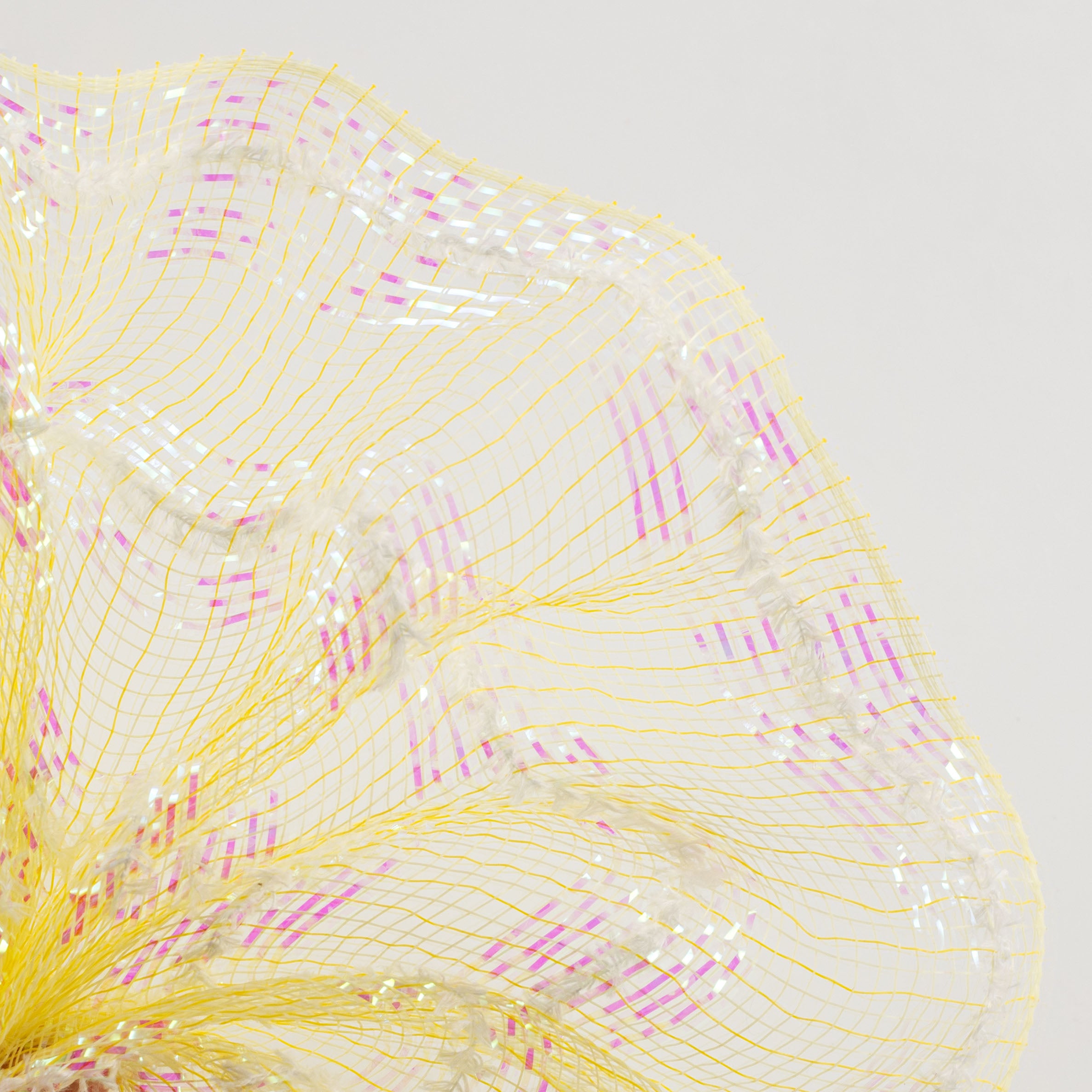 10" Wide Iridescent Fuzzy Stripe Mesh: Yellow Lifestyle Photo