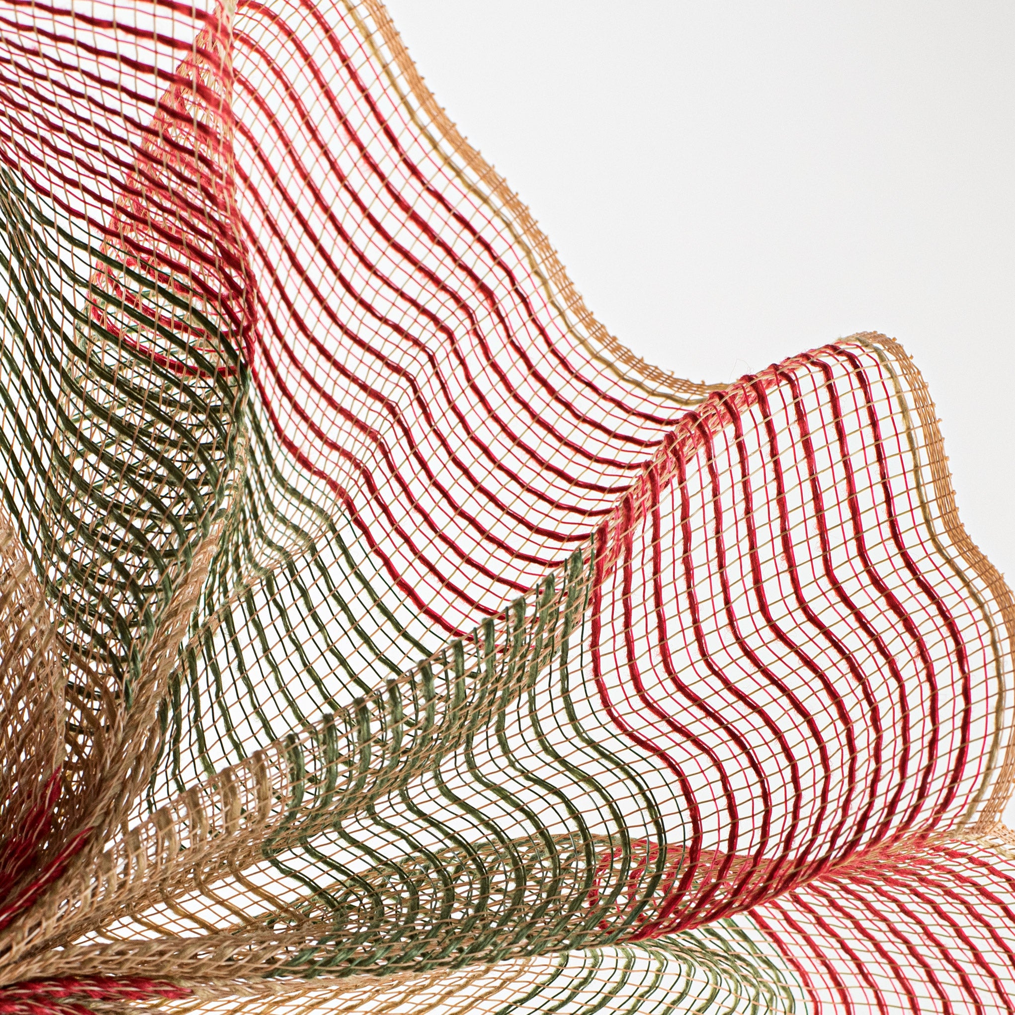 10" Wide Stripe Fabric Mesh: Natural, Moss, Red Lifestyle Photo