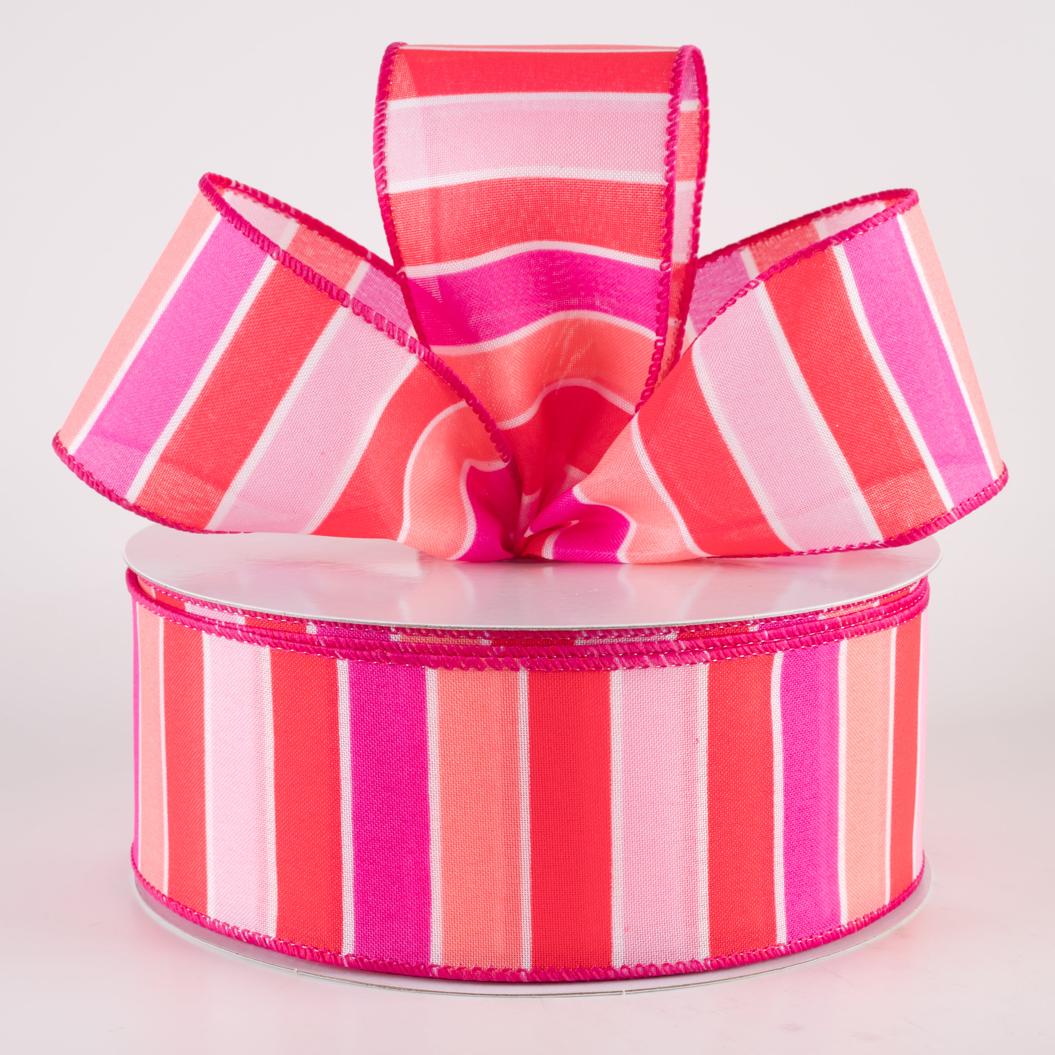 2.5" Wide Stripes Ribbon: Pink, Coral, Melon (50 Yards) Lifestyle Photo