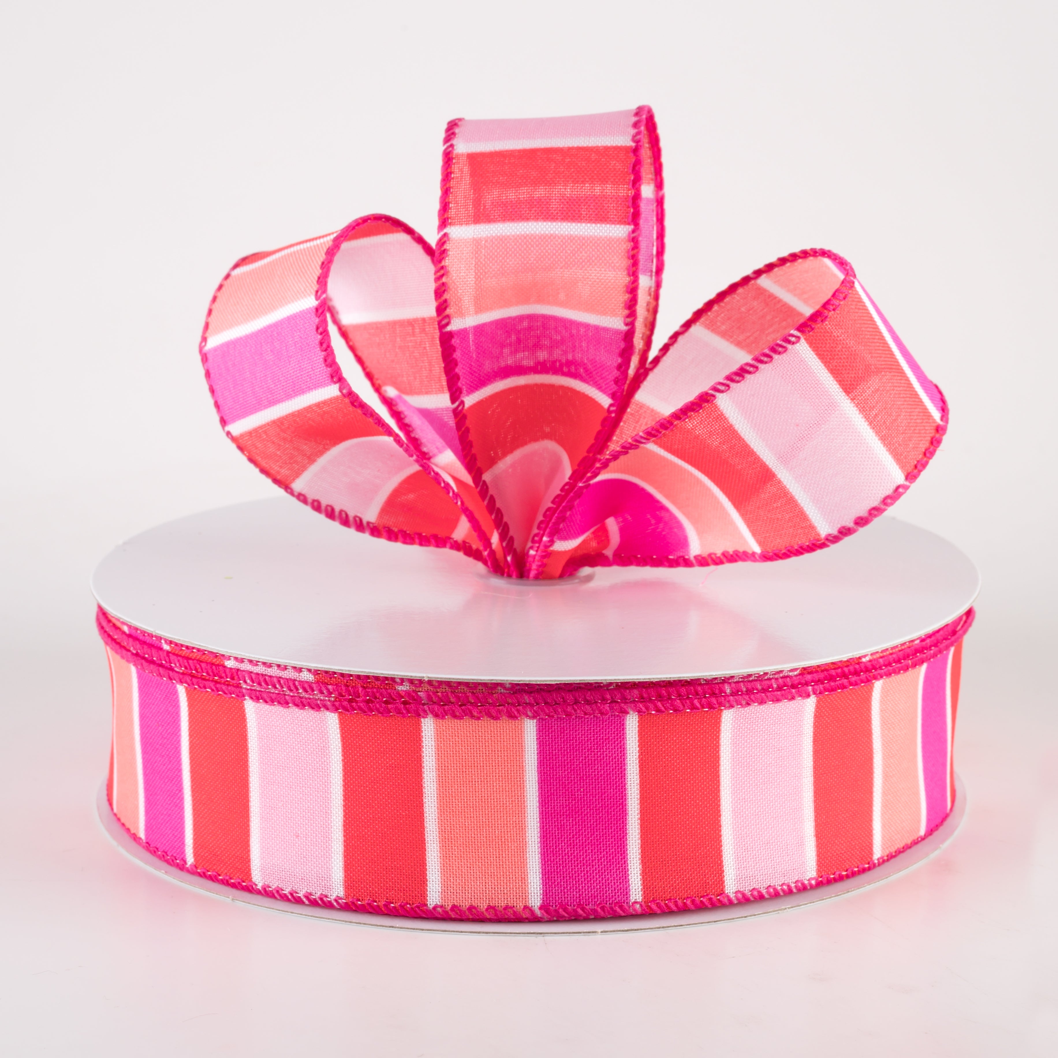 1.5" Wide Stripes Ribbon: Pink, Coral, Melon (50 Yards) Lifestyle Photo