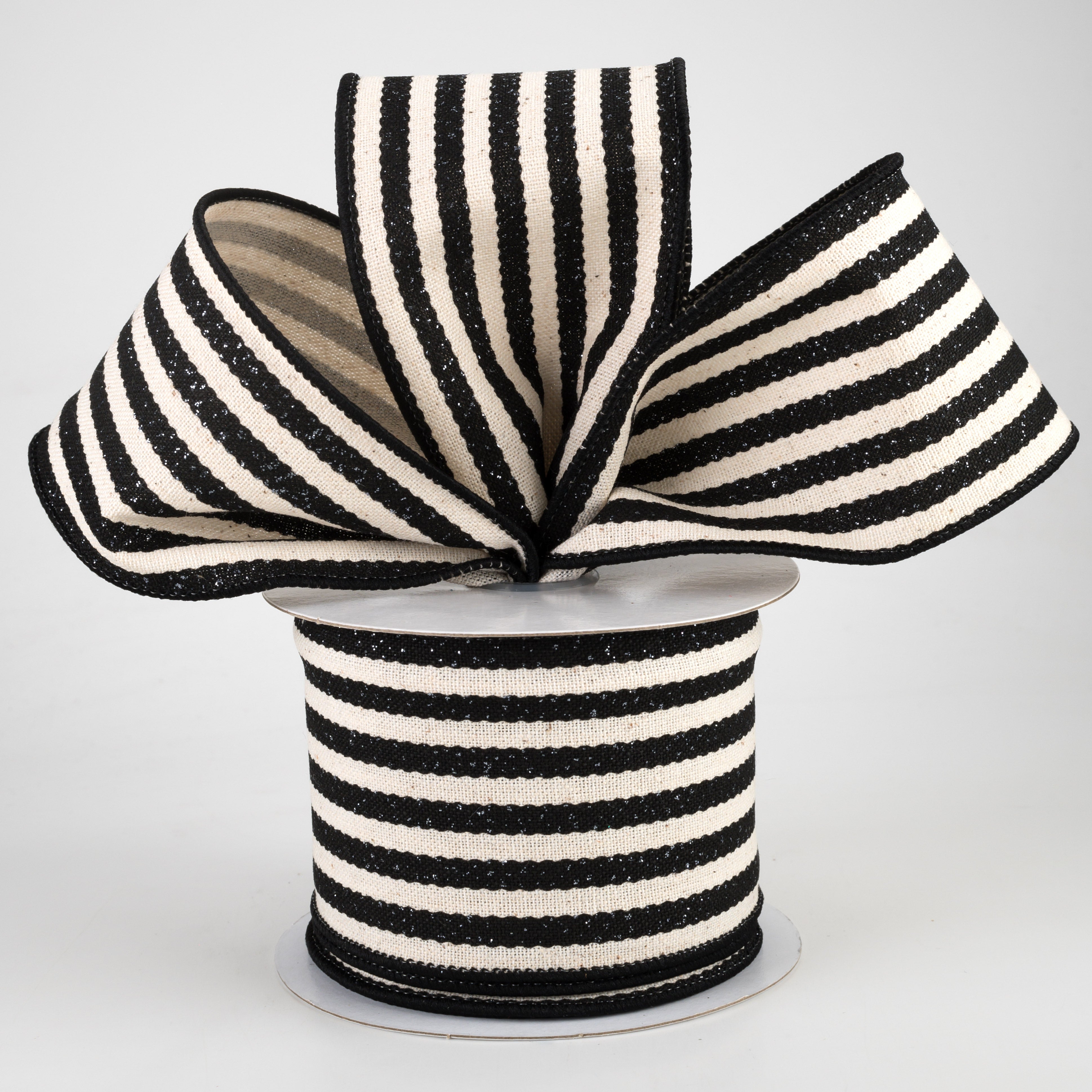 2.5" Wiggly Stripes Canvas Ribbon: Black & Ivory (10 Yards) Lifestyle Photo