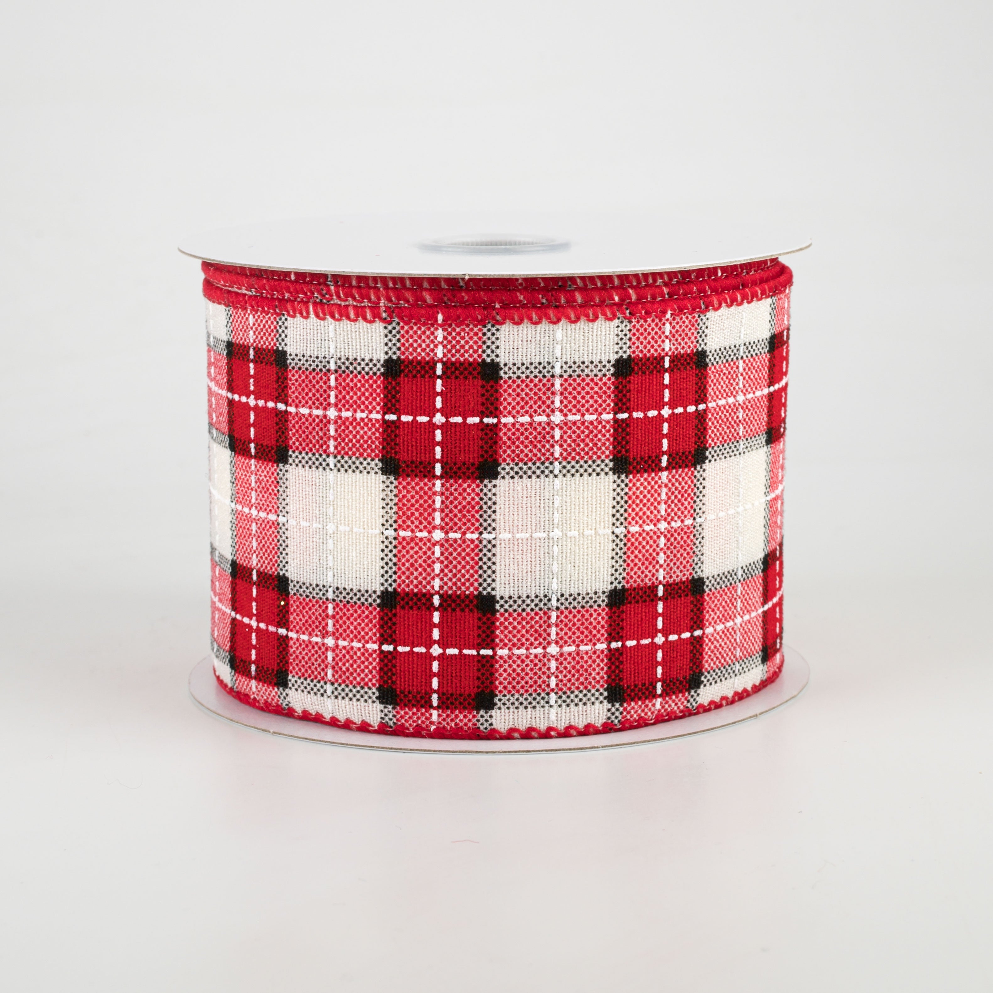 2.5" Windowpane Plaid Ribbon: Red, Ivory, Black (10 Yards) Item Number: 71081-40-13