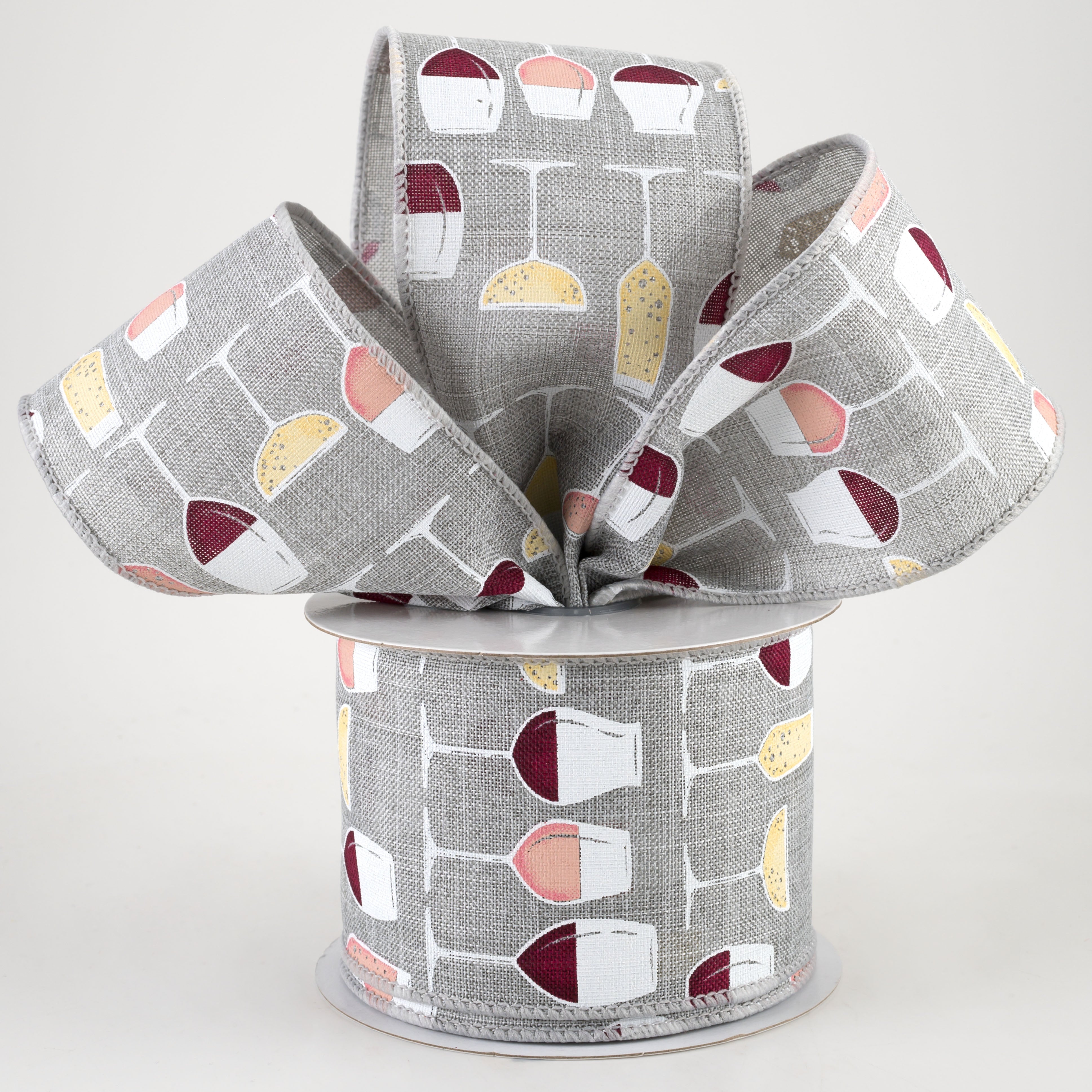 2.5" Wine Glasses Ribbon: Light Grey (10 Yards) Lifestyle Photo