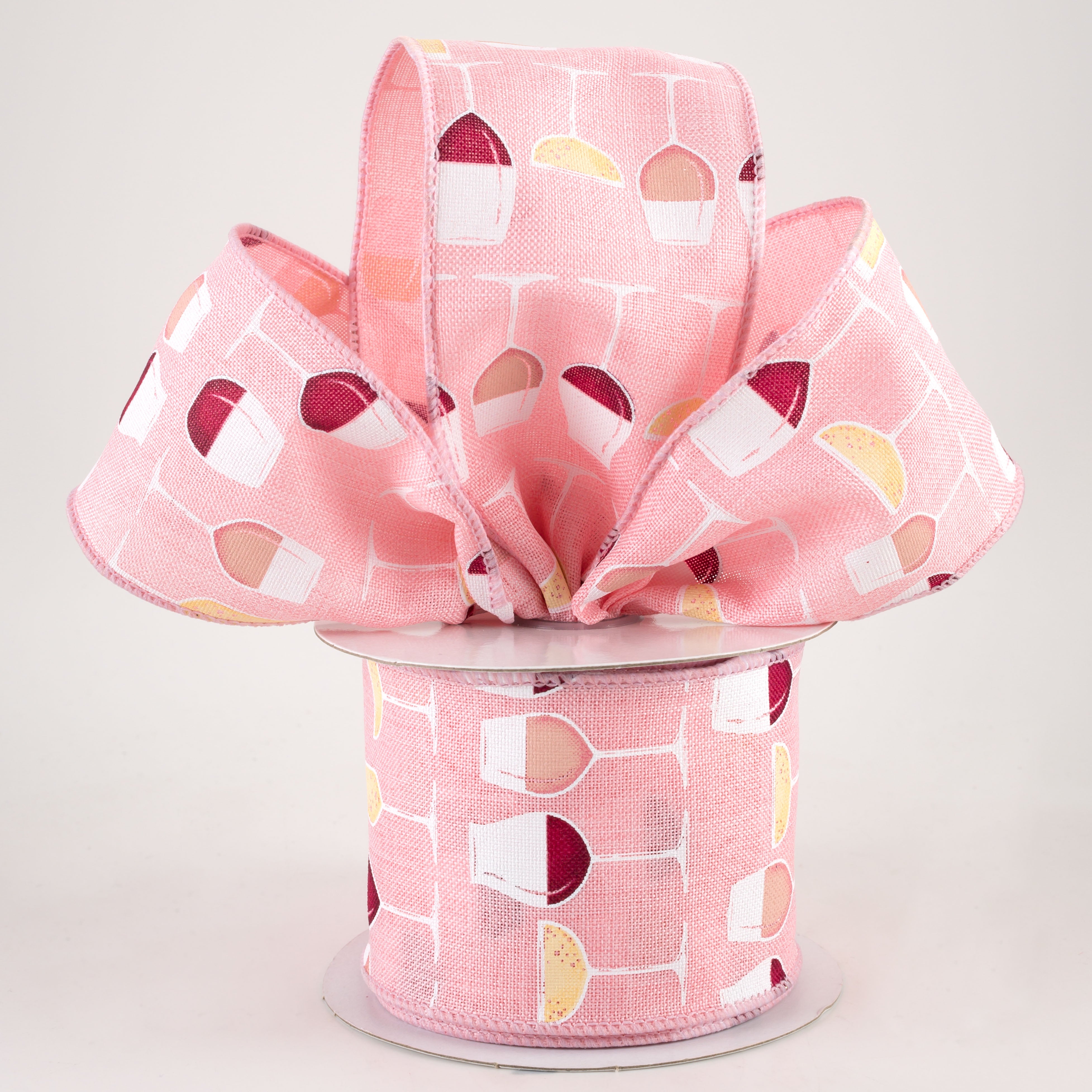 2.5" Wine Glasses Ribbon: Rosé (10 Yards) Lifestyle Photo