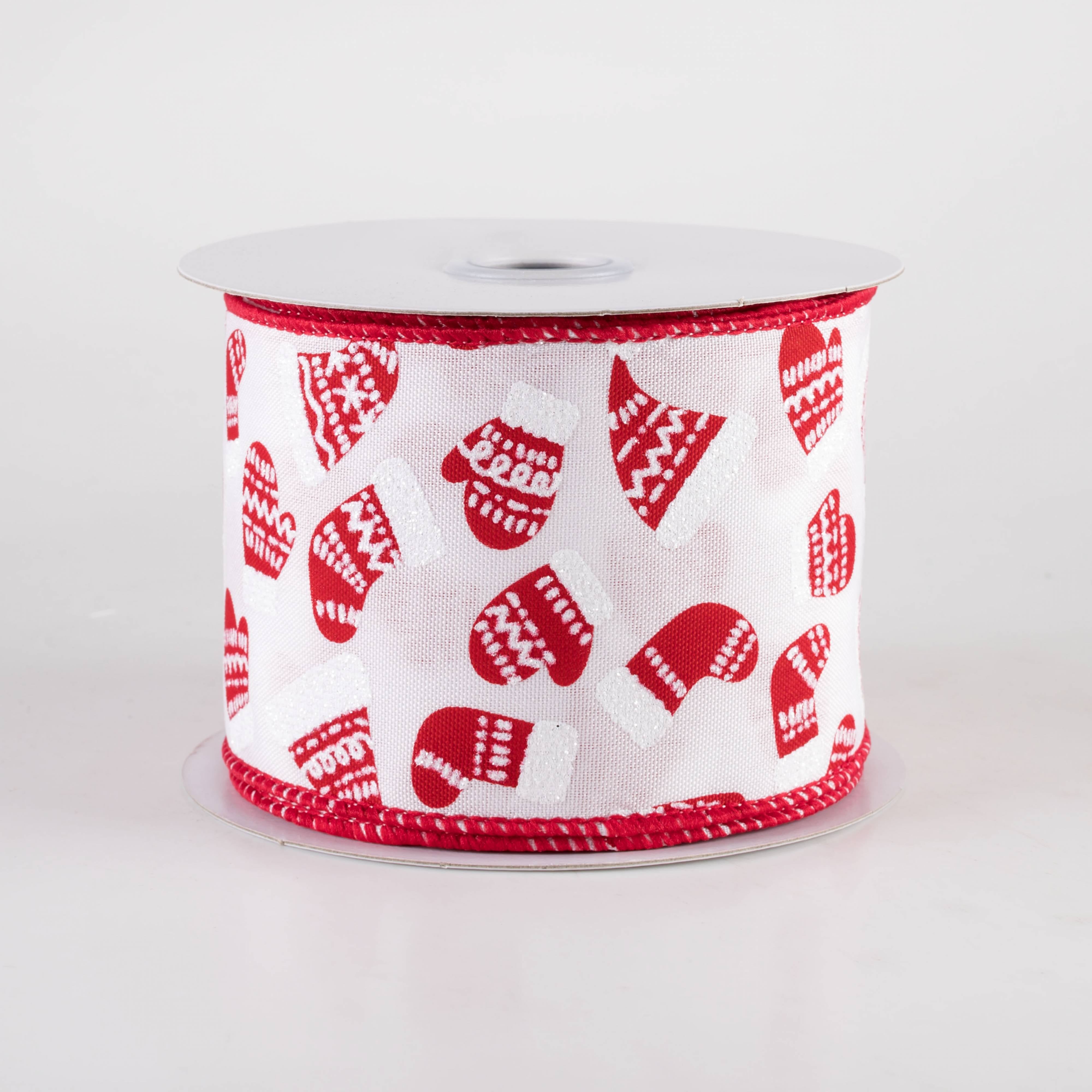 2.5" Winter Hats & Mittens Ribbon: White & Red (10 Yards) Item Number: RGF146367