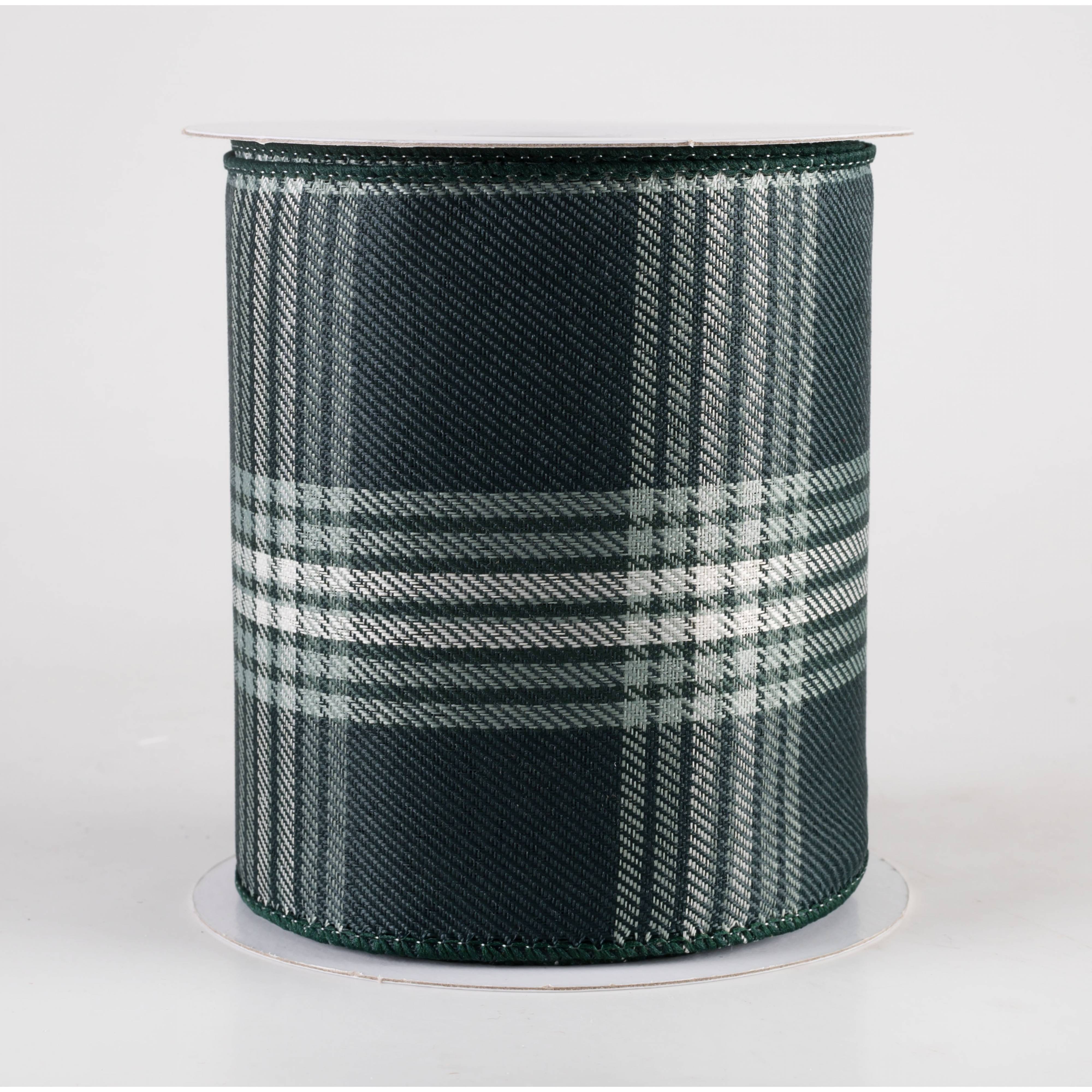 4" Winter Plaid Ribbon: Hunter Green, Sage & Ivory (10 Yards) Item Number: 71484-04-06