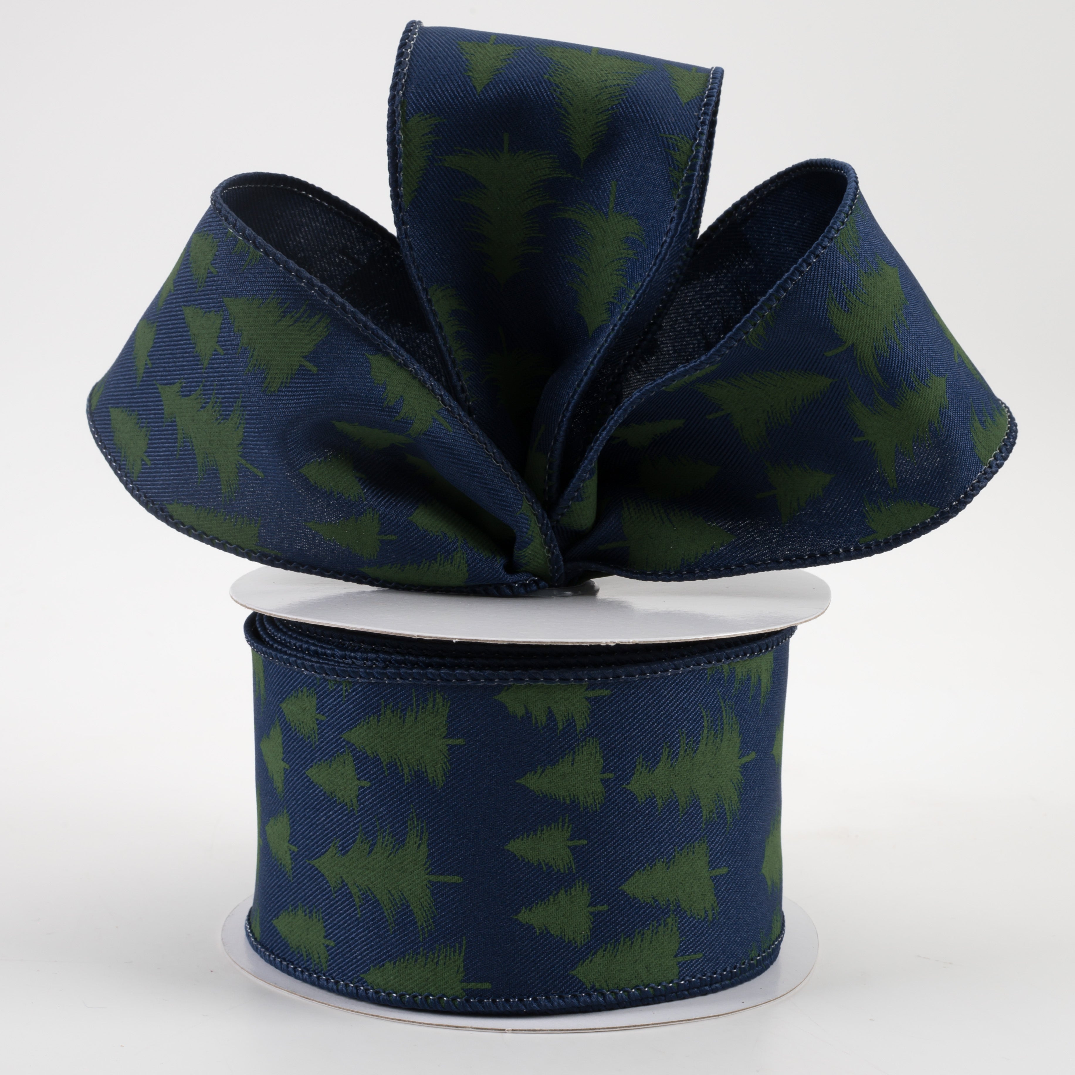 2.5" Wispy Fishline Trees Ribbon: Navy & Dark Green (10 Yards) Lifestyle Photo