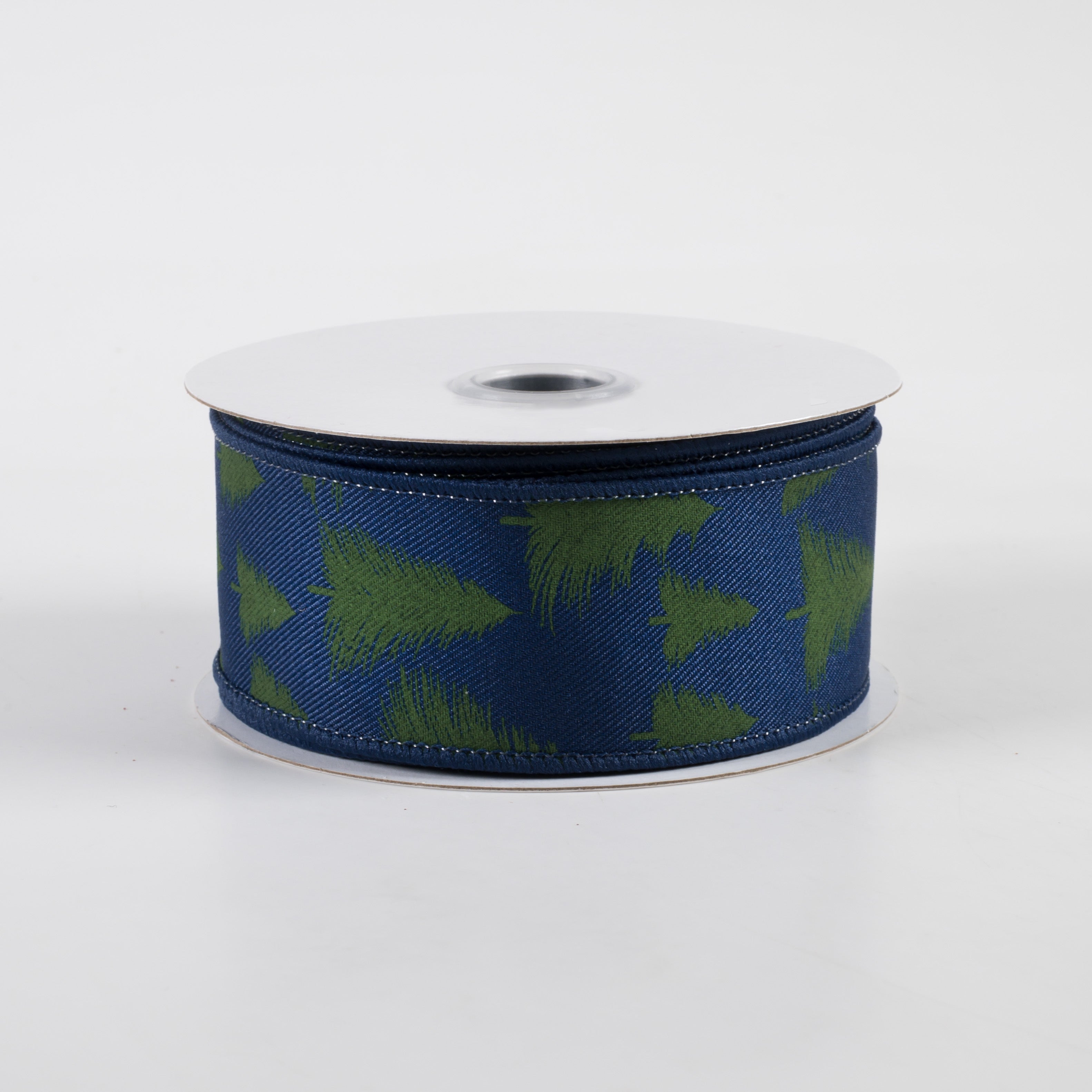 1.5" Wispy Fishline Trees Ribbon: Navy & Dark Green (10 Yards)