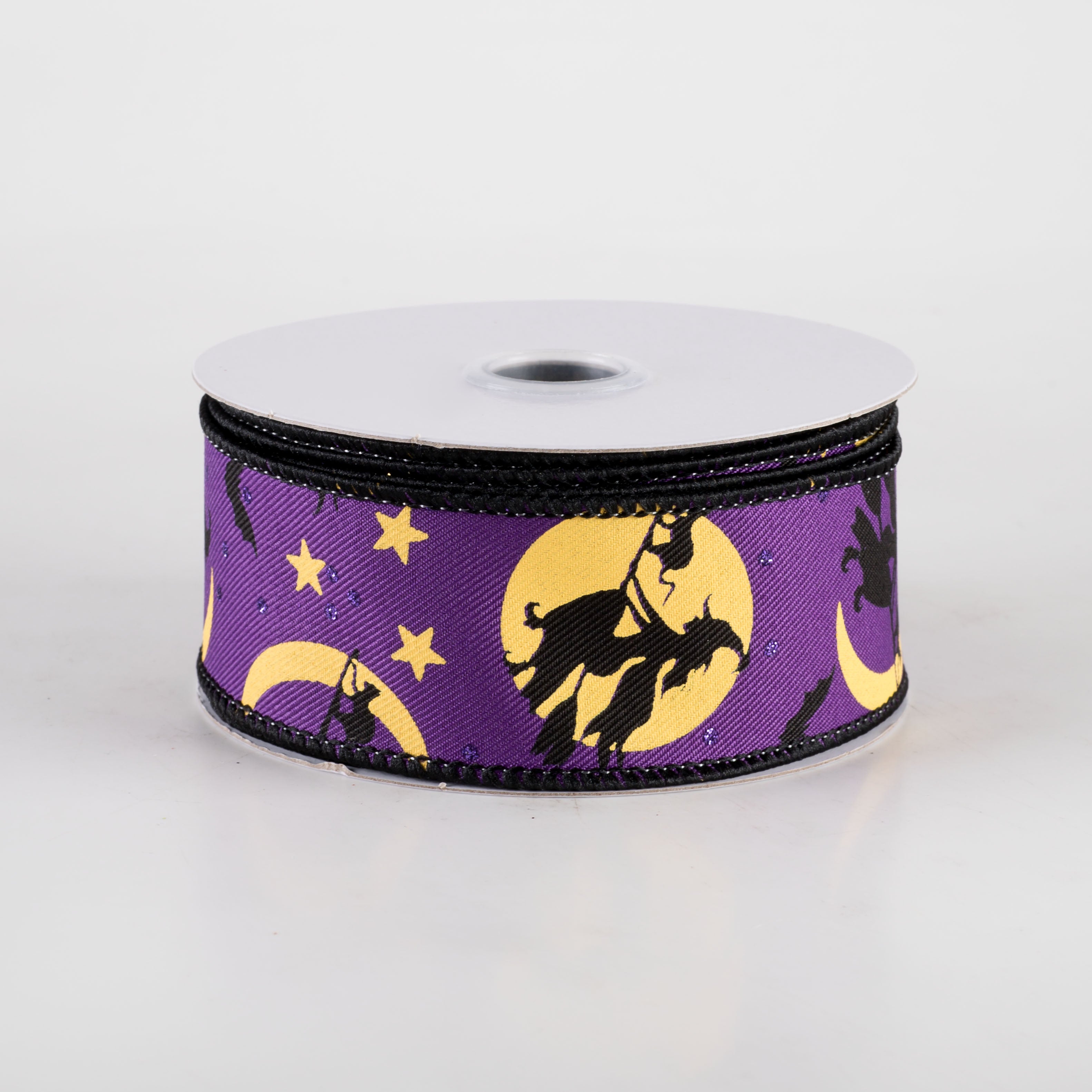 1.5" Witch Flying by Moon Ribbon: Purple (10 Yards)
