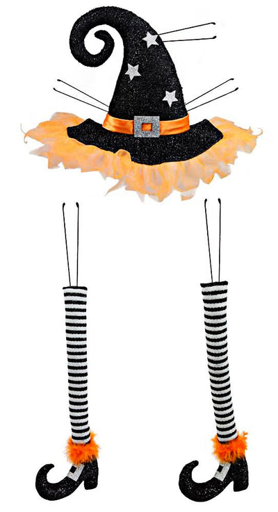 Witch Hat & Legs Wreath Accent: Black, Orange, White Stripe Item Number: HH7455