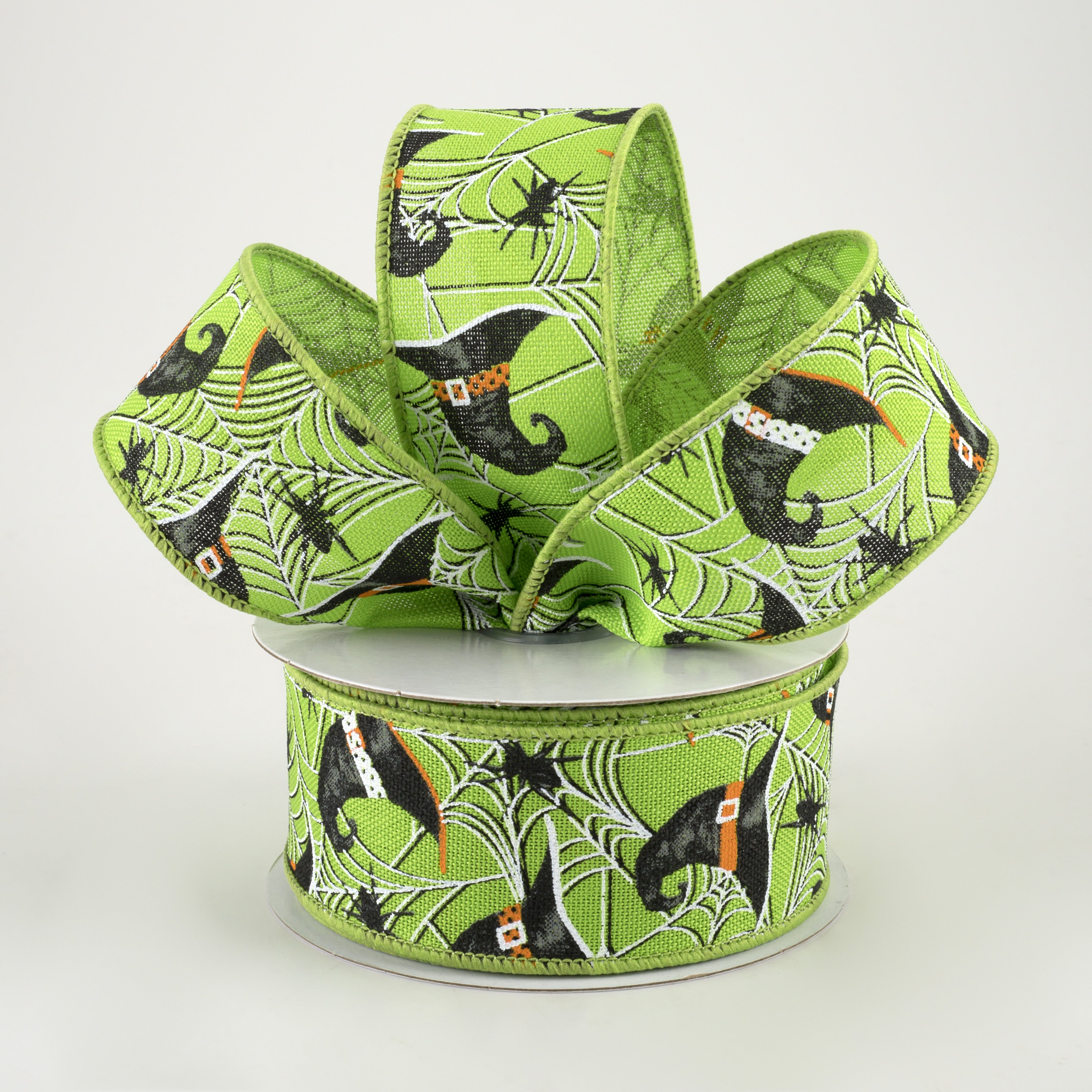 1.5" Witch Hats and Spiders Ribbon: Fresh Green (10 Yards) Lifestyle Photo