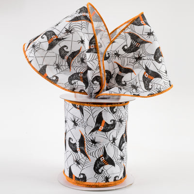 4" Witch Hats and Spiders Ribbon: White (10 Yards) Lifestyle Photo