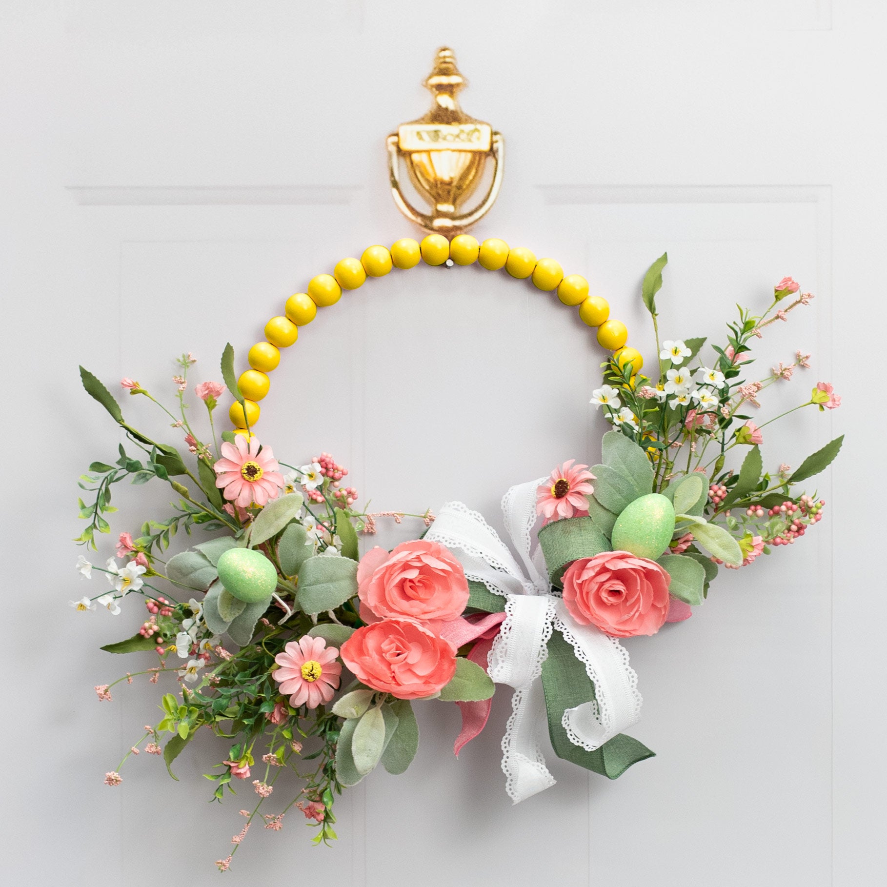 13" Wood Bead Wreath: Bright Yellow Lifestyle Photo