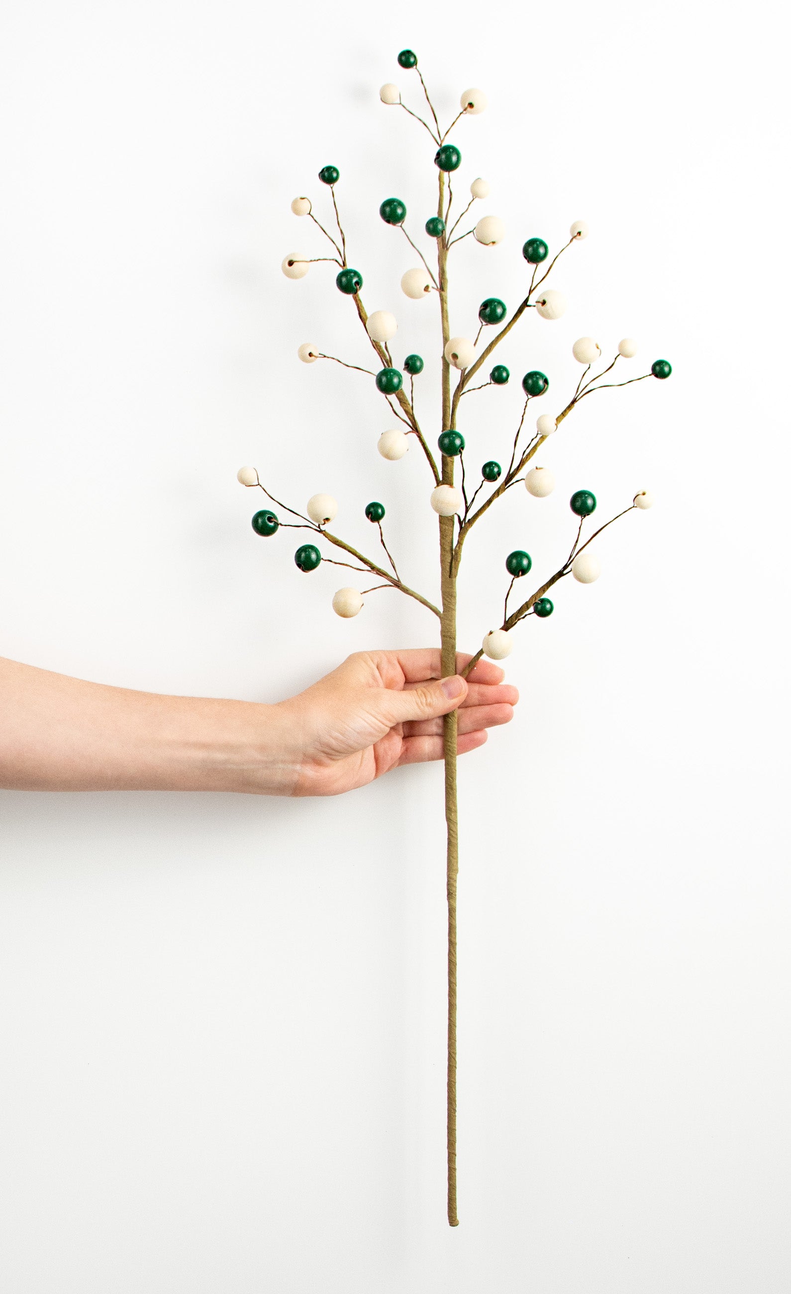 28" Wooden Bead Spray: Green & Natural detail photo 3