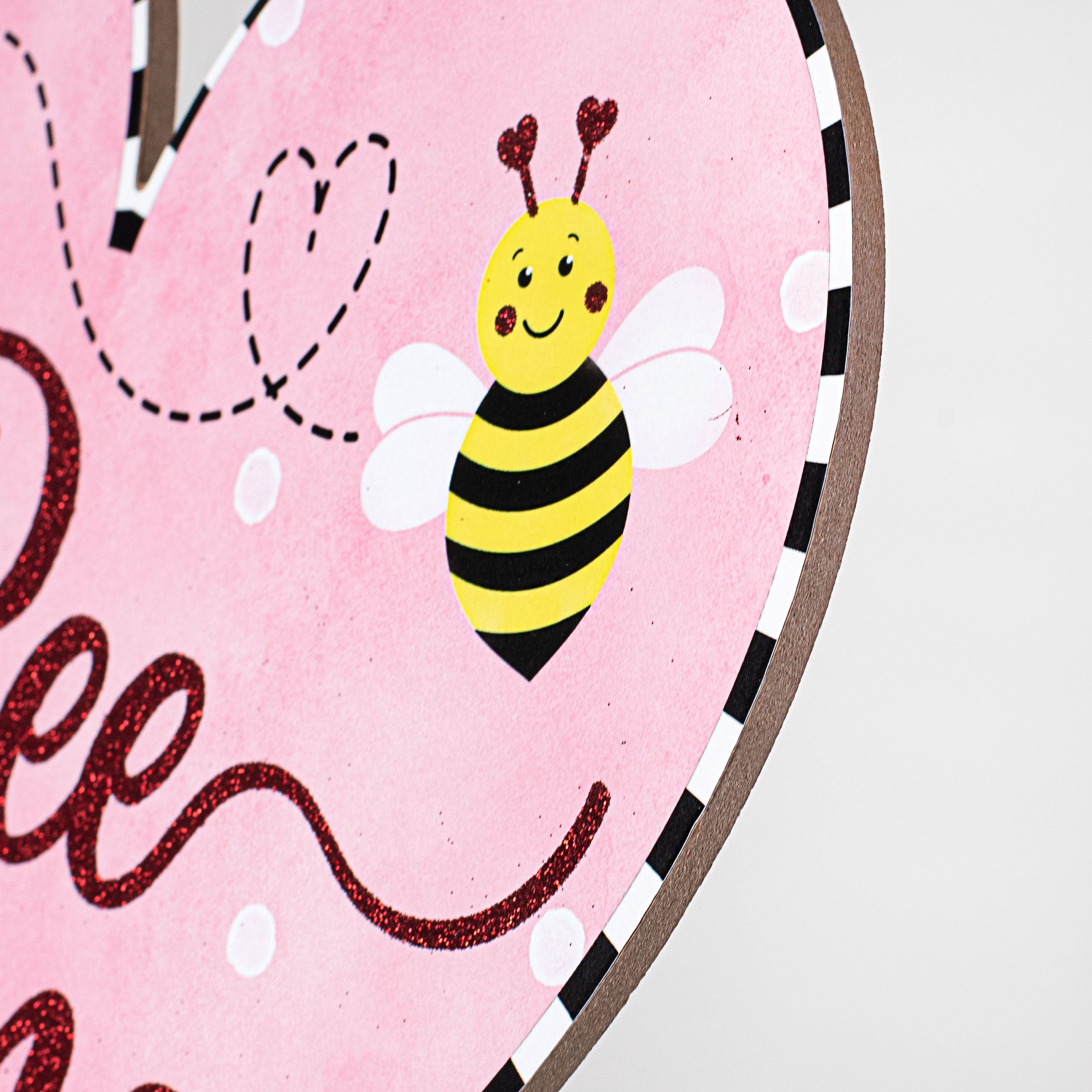 12" Wooden Heart Sign: Bee Mine Glitter detail photo 3