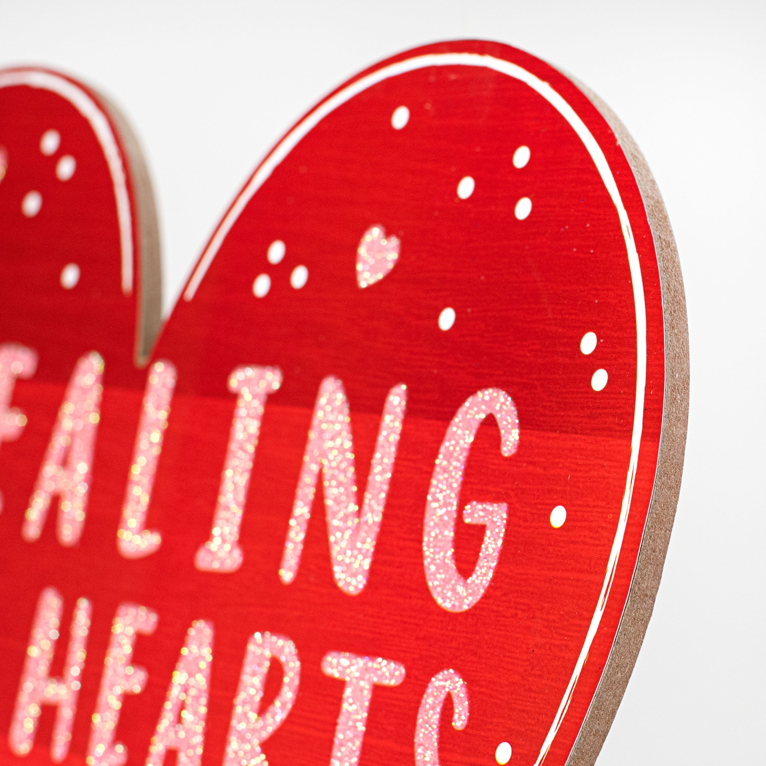 12" Wooden Heart Sign: Stealing Hearts Cupid Glitter detail photo 3