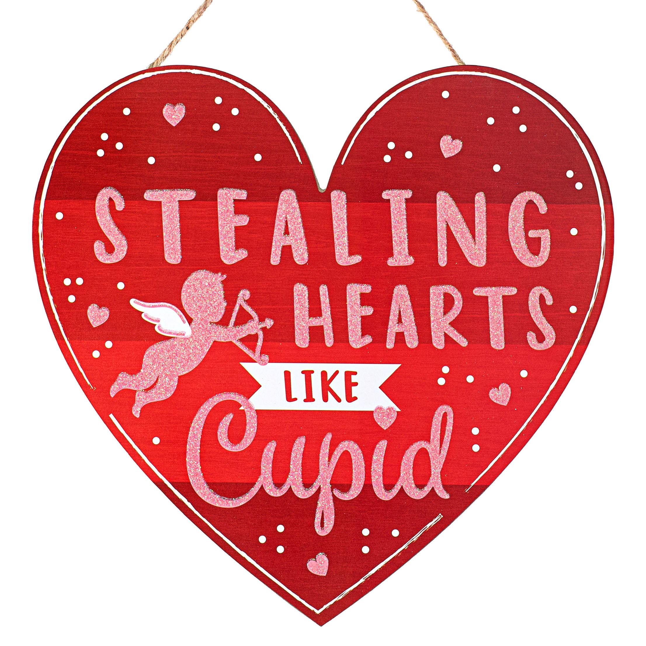 12" Wooden Heart Sign: Stealing Hearts Cupid Glitter Item Number: AP8985