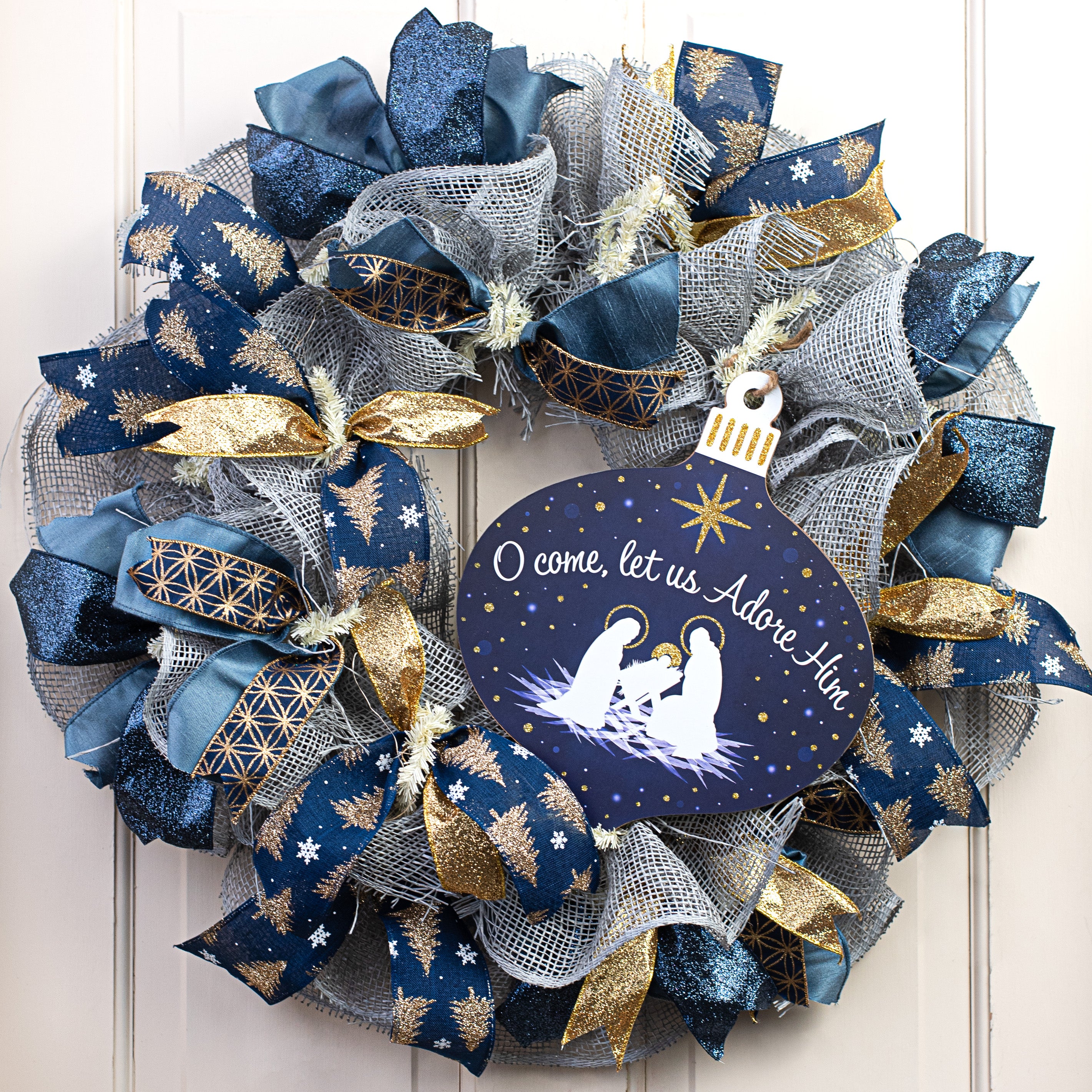 12" Wooden Ornament Sign: Navy Let Us Adore Him Lifestyle Photo