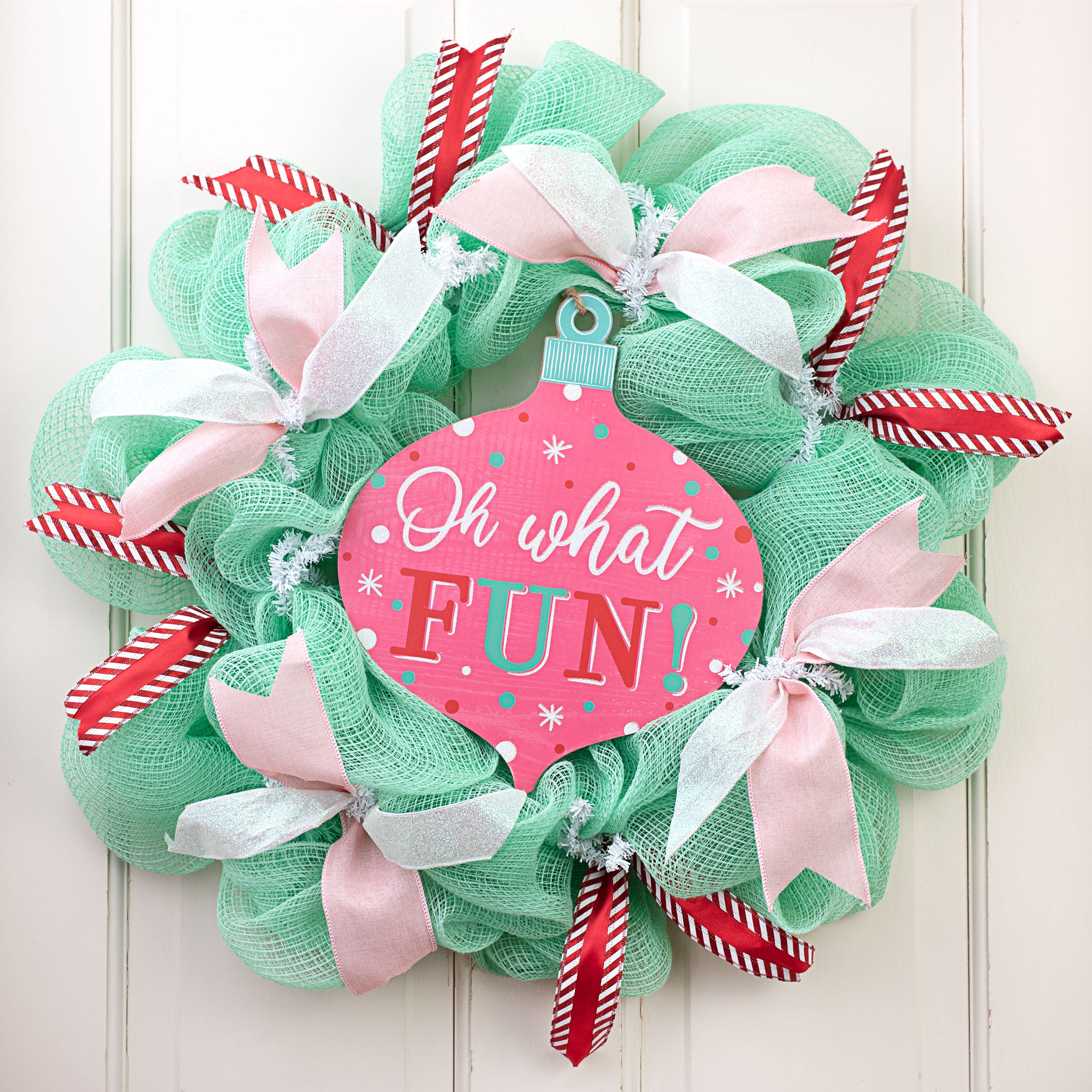 12" Wooden Ornament Sign: Pink Oh What Fun Lifestyle Photo