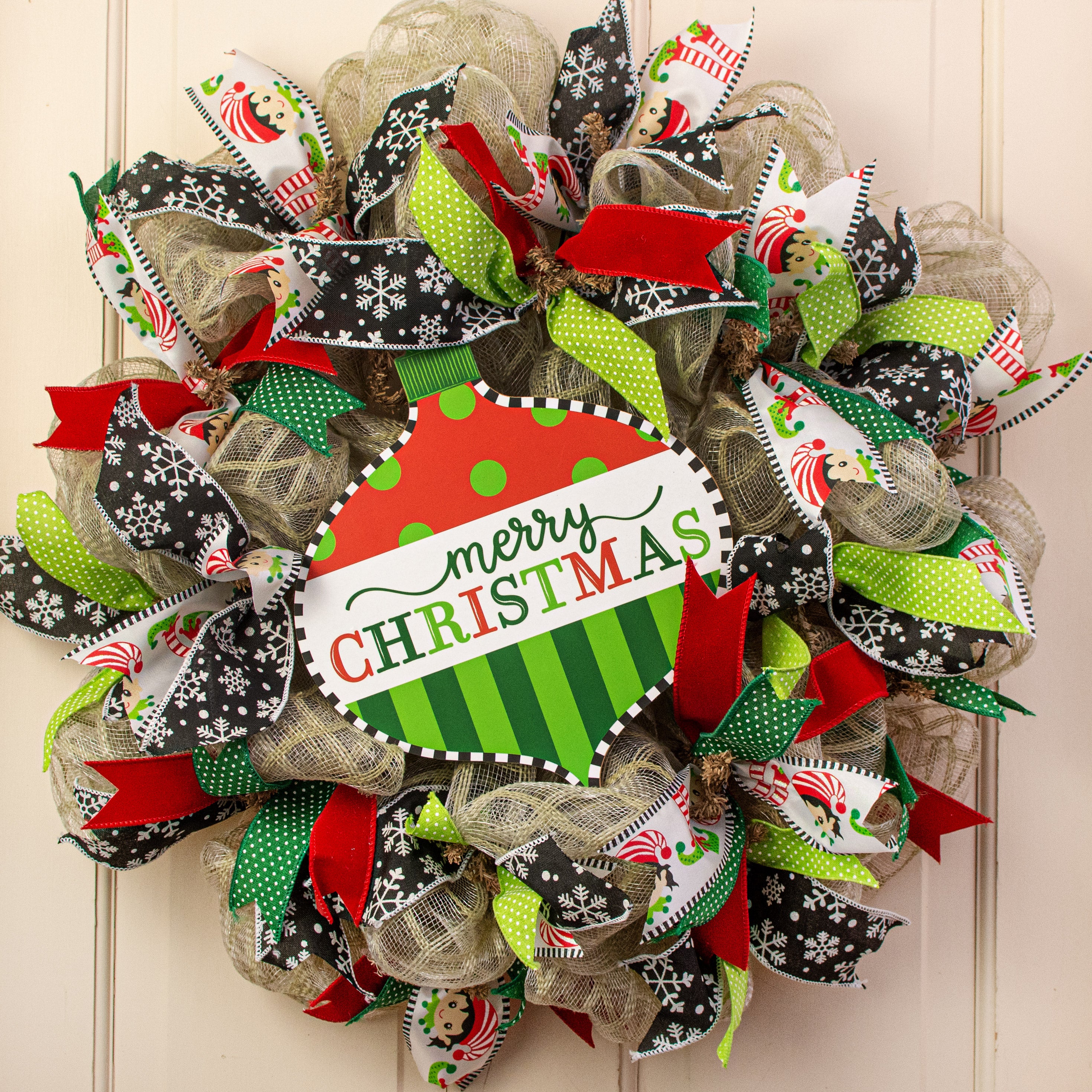 12" Wooden Ornament Sign: Polka Dot & Stripe Christmas Lifestyle Photo