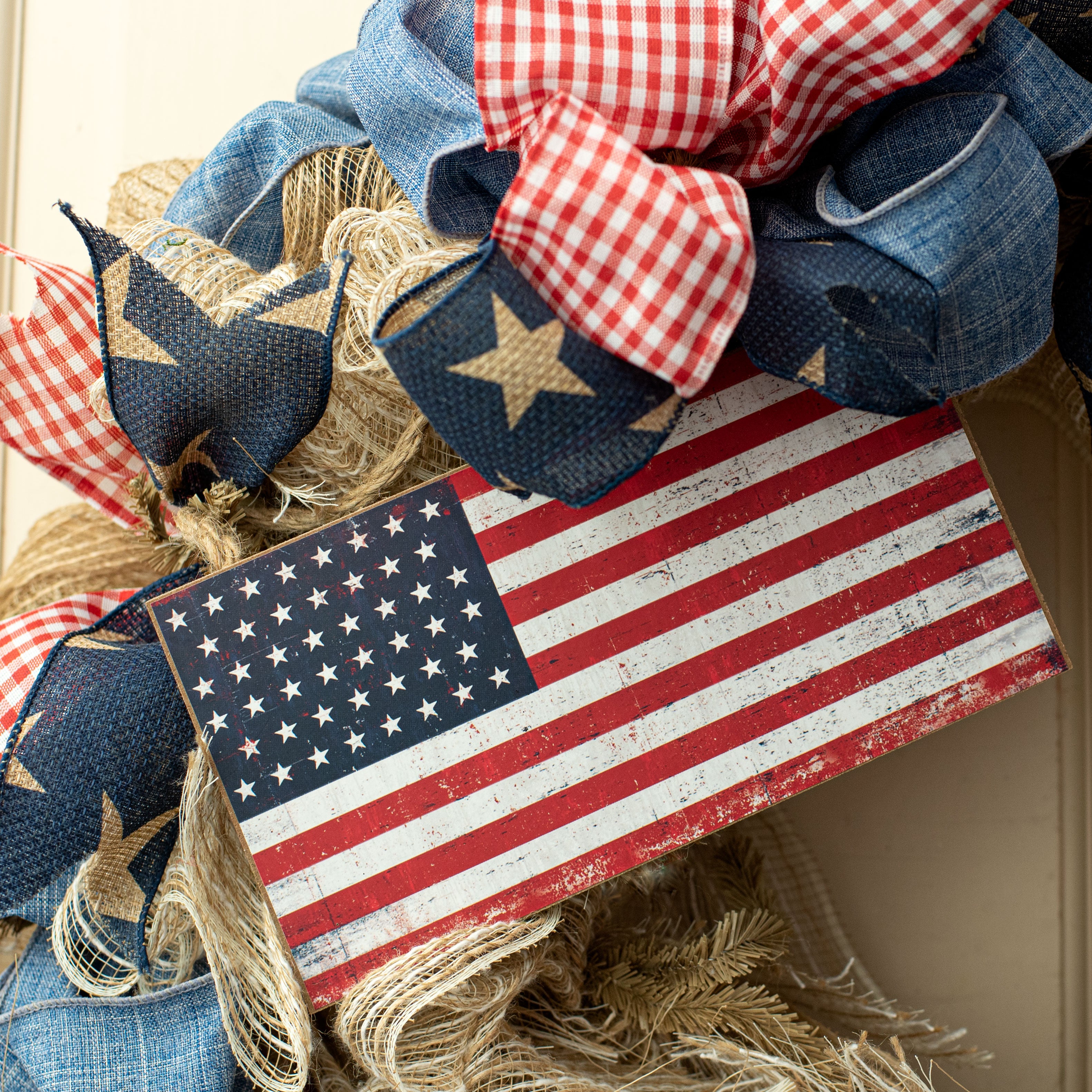 8" Wooden Sign: Antique Flag Lifestyle Photo