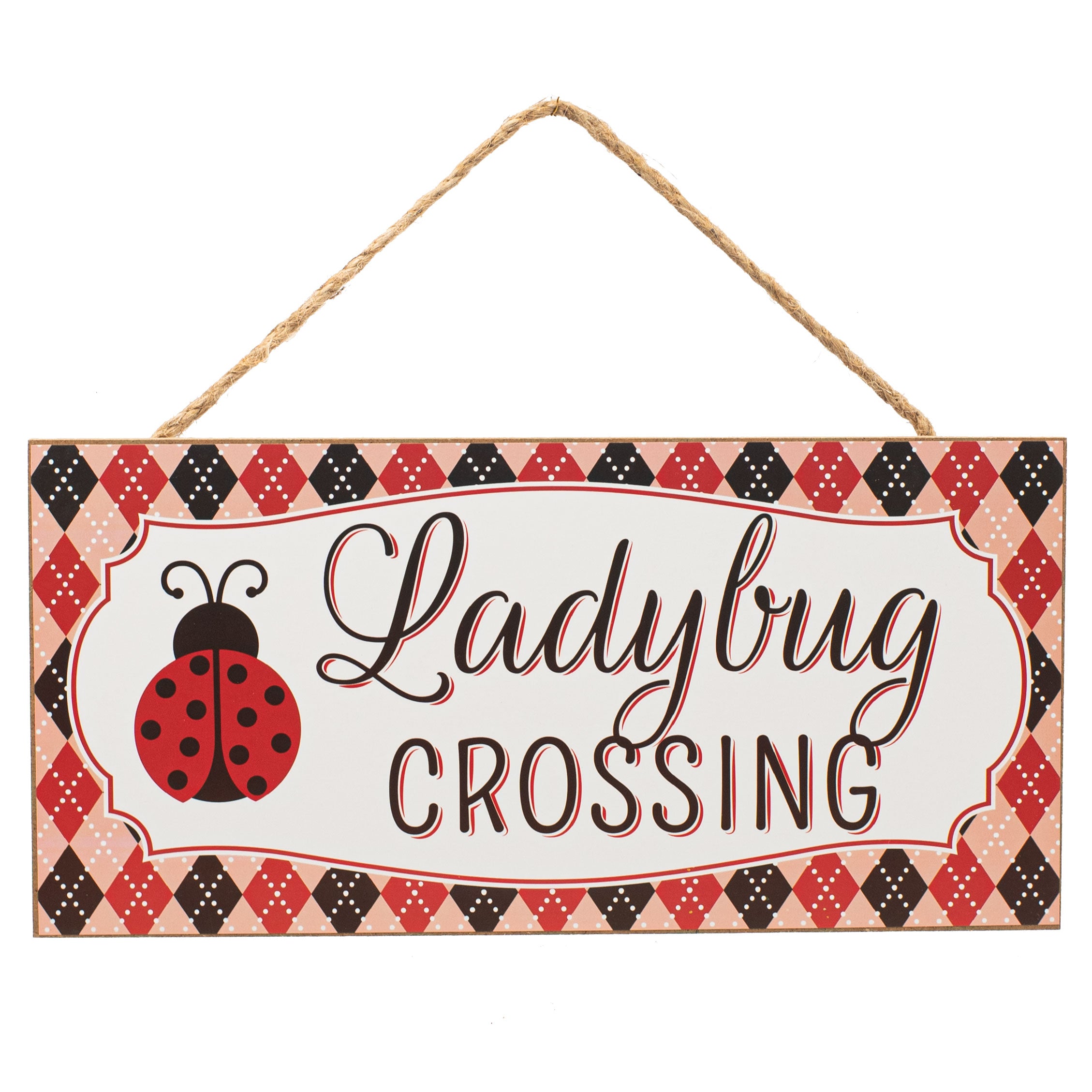 12" Wooden Sign: Argyle Ladybug Crossing Item Number: AP8493