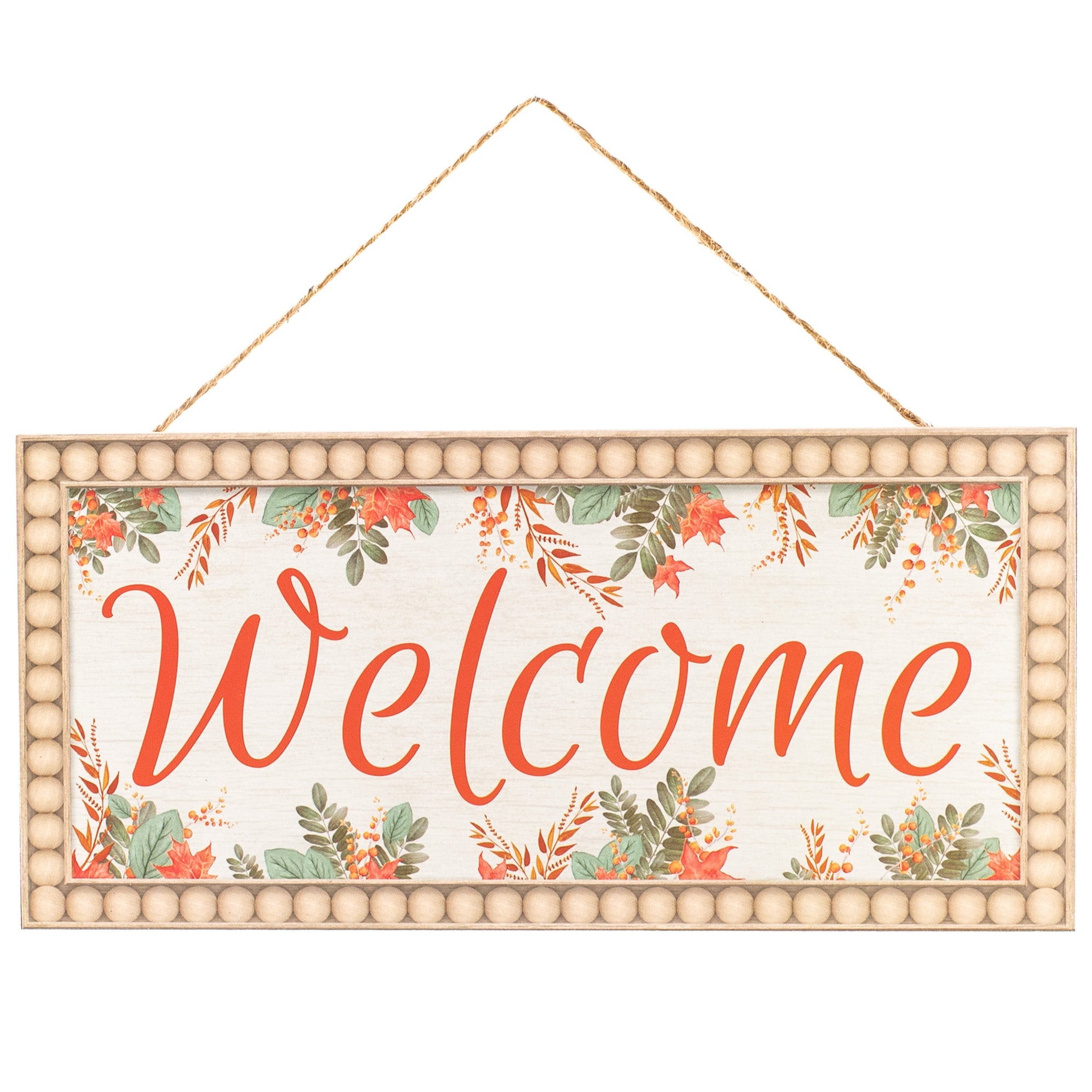12" Wooden Sign: Bead Edge Welcome Leaves Item Number: AP7298