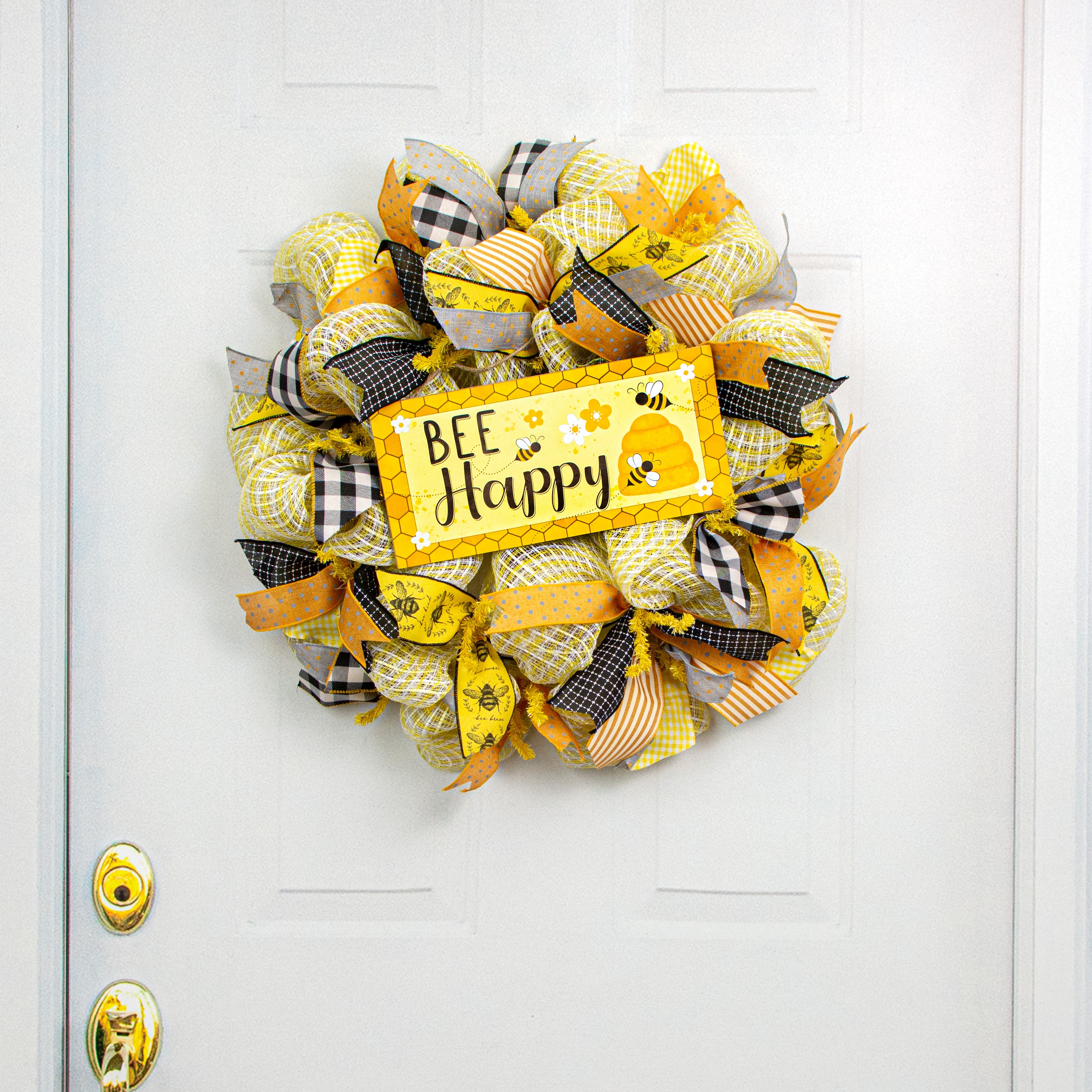 12" Wooden Sign: Bee Happy Honeycomb Lifestyle Photo