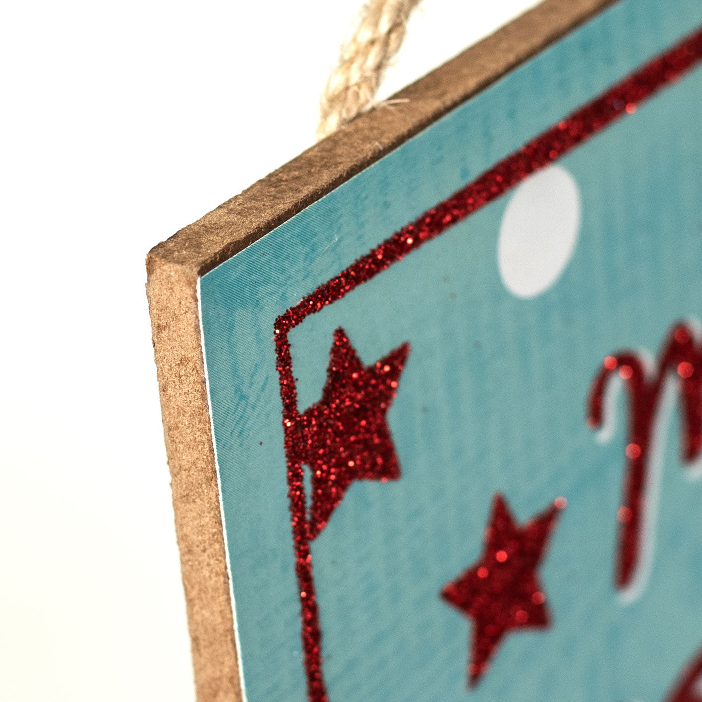 12" Wooden Sign: Christmas Glitter Peeking Santa, Ice Blue detail photo 3